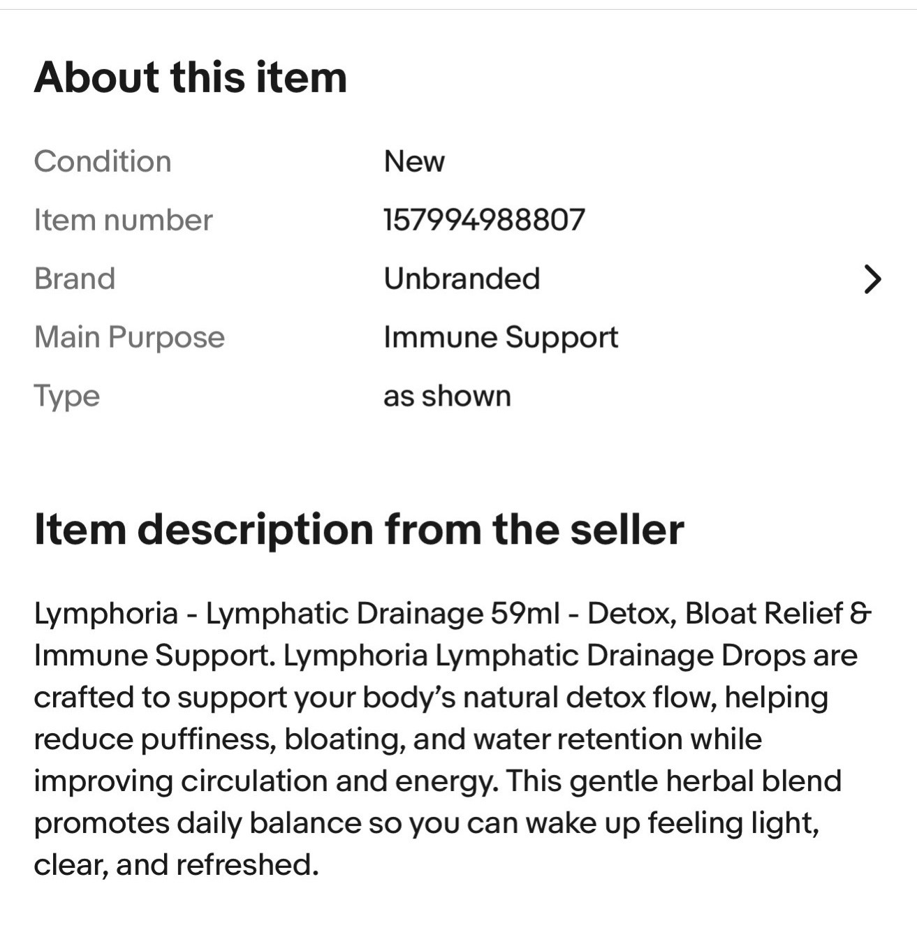 Lymphoria Lymphatic Drainage Liquid Drops Alcohol Free Vegan Non-GMO 2 fl oz