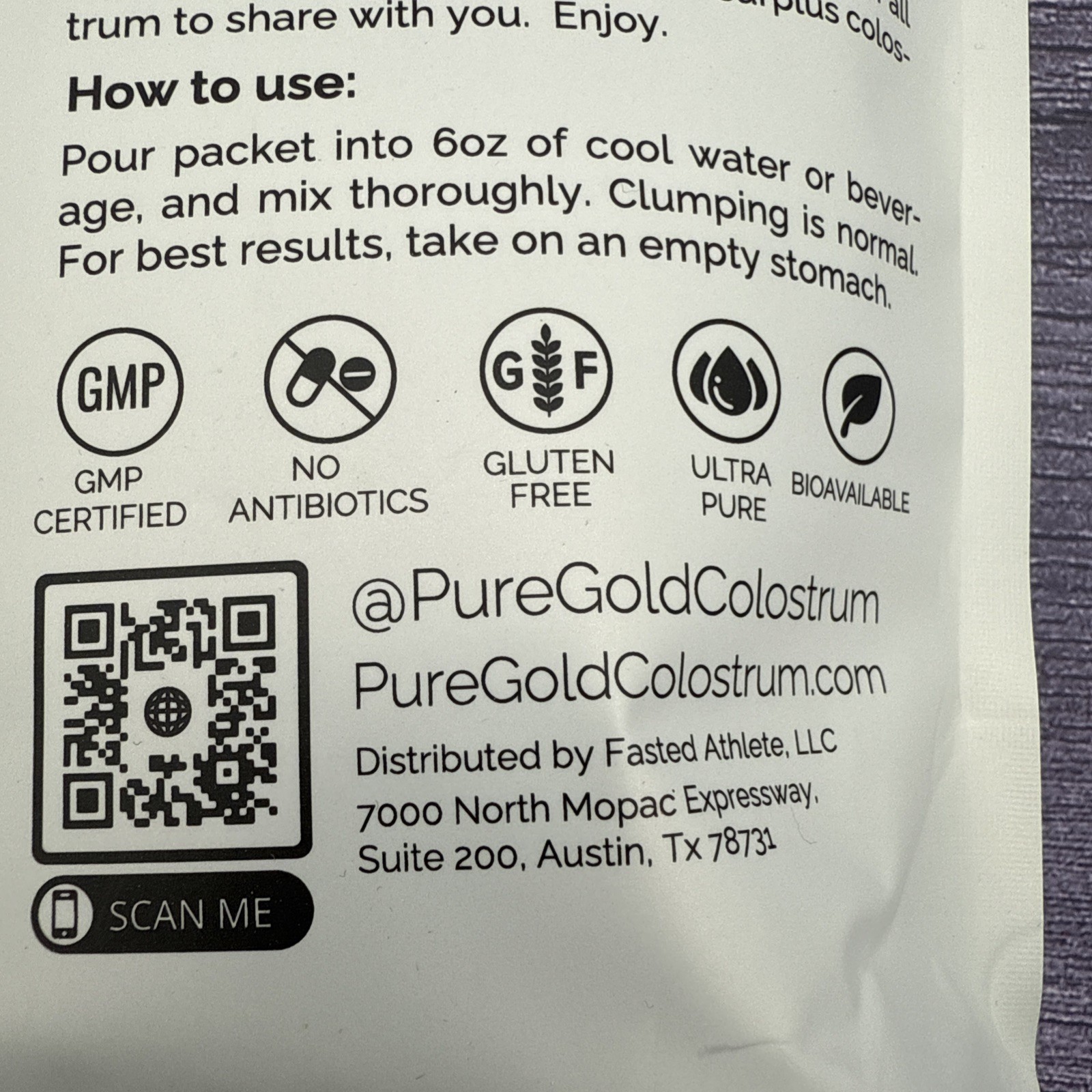 Fasted Athlete PureGold Colostrum Grass-Fed Powder (30 Single Serve Packets)