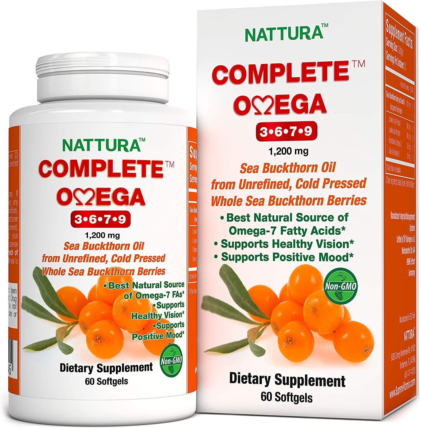 Nattura Complete Omega 3-6-7-9, Pure Sea Buckthorn Oil, 60 Count (Pack of 1)