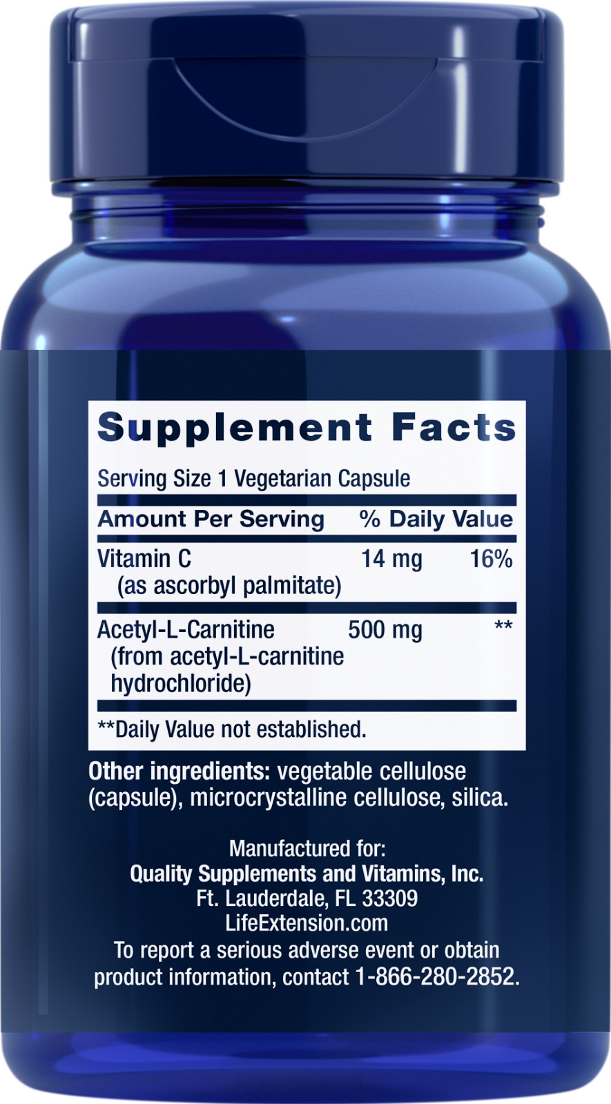 Life Extension ACETYL L CARNITINE 500 MG 100 Veg Caps