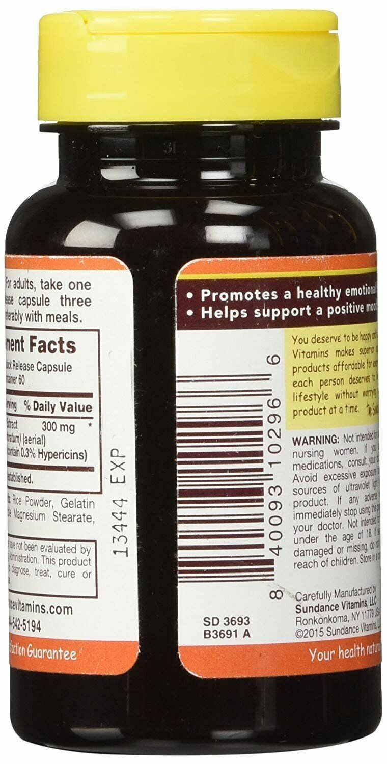 Sundance Vitamins Standardized Extract St. John’s Wort Capsules 300 mg 60 Count
