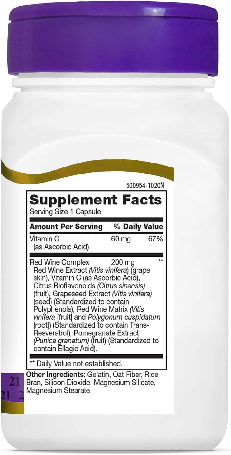 21st Century Resveratrol Red Wine Extract Capsules, 90 Count (Pack of 1)