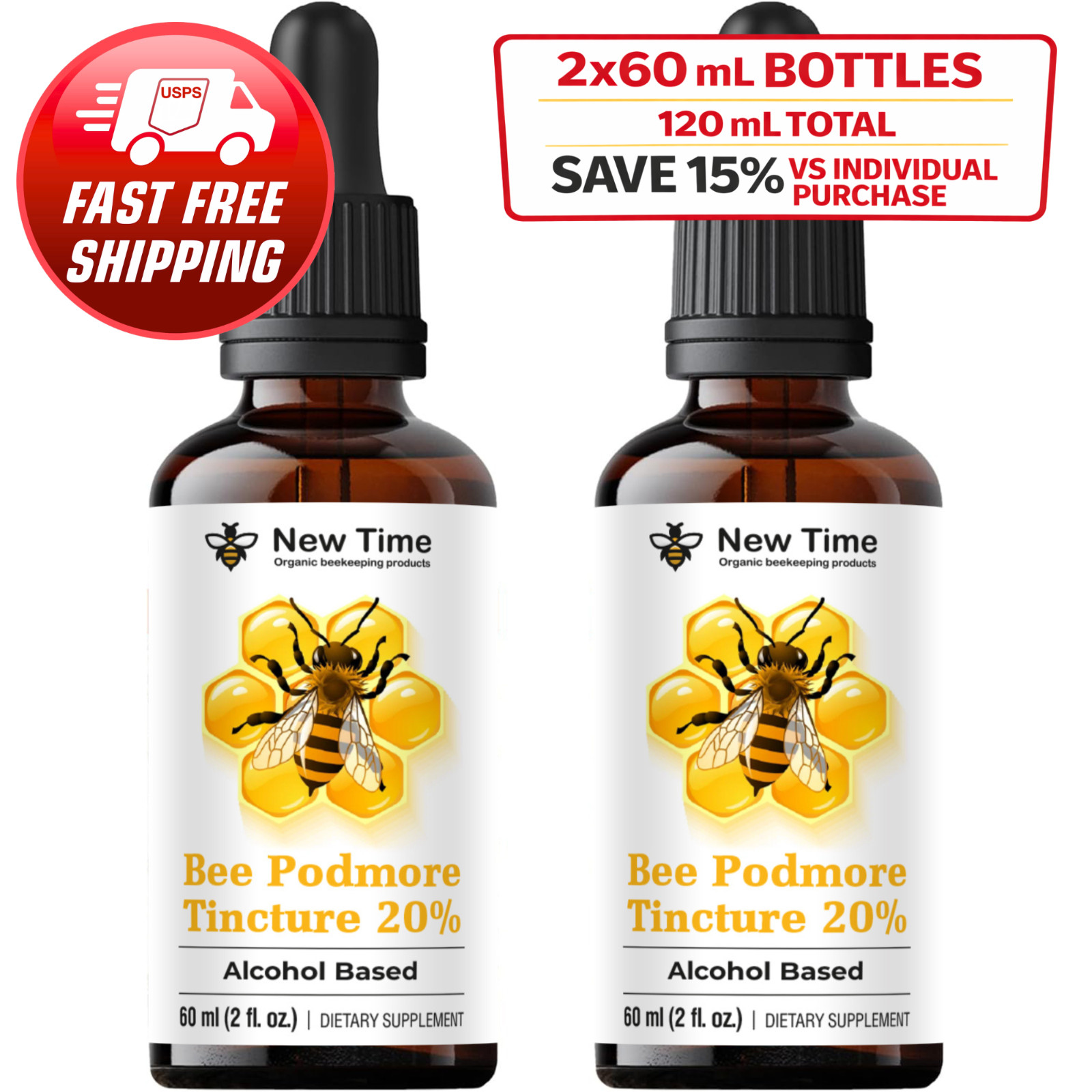 2 Bottles Bee Podmore Tincture 20% (2x60ml) Ethanol Extract Liquid Drops
