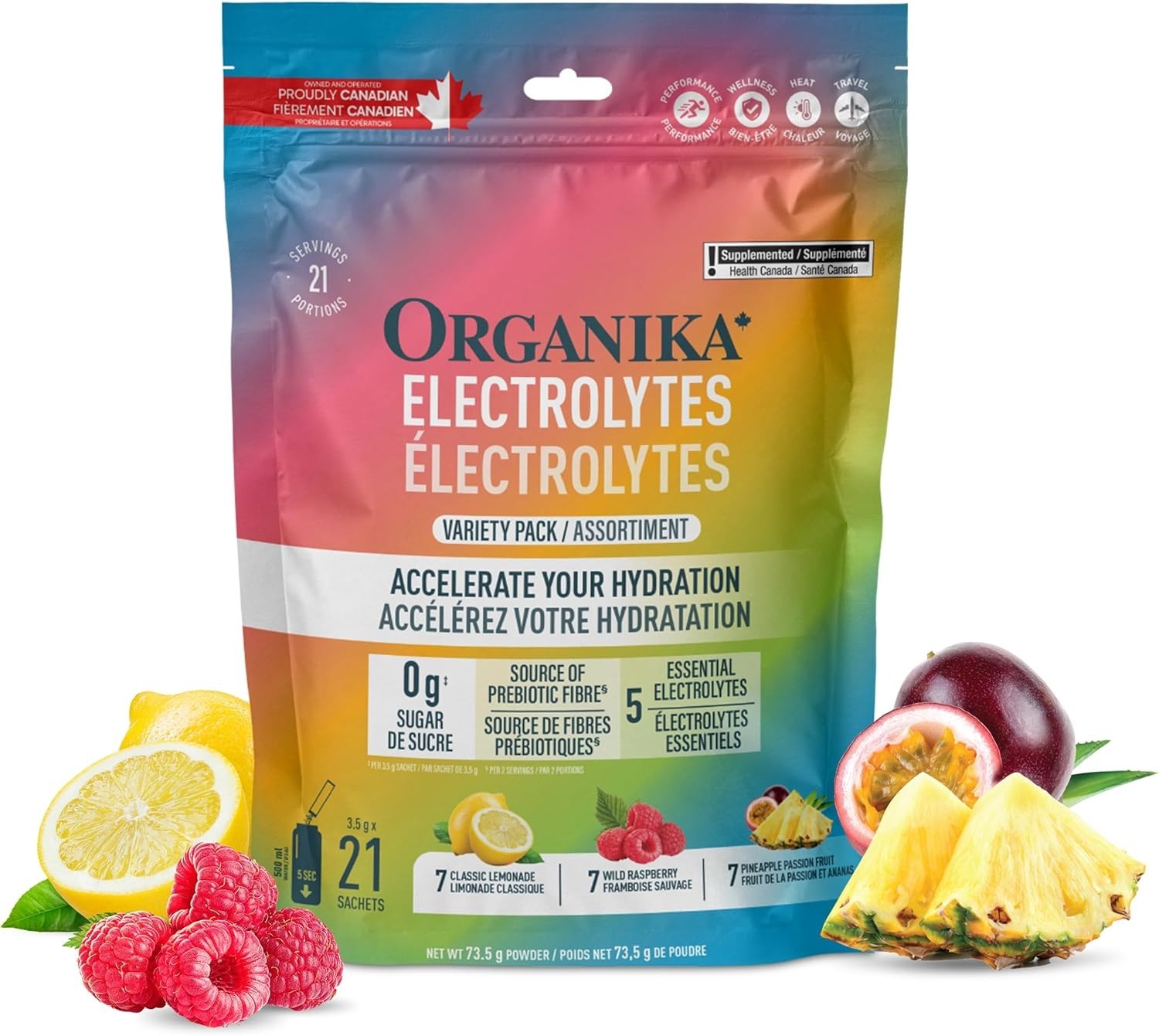 Organika Electrolytes Powder Variety Pack Flavor Hydrate 3.5gx21 Sachets NEW