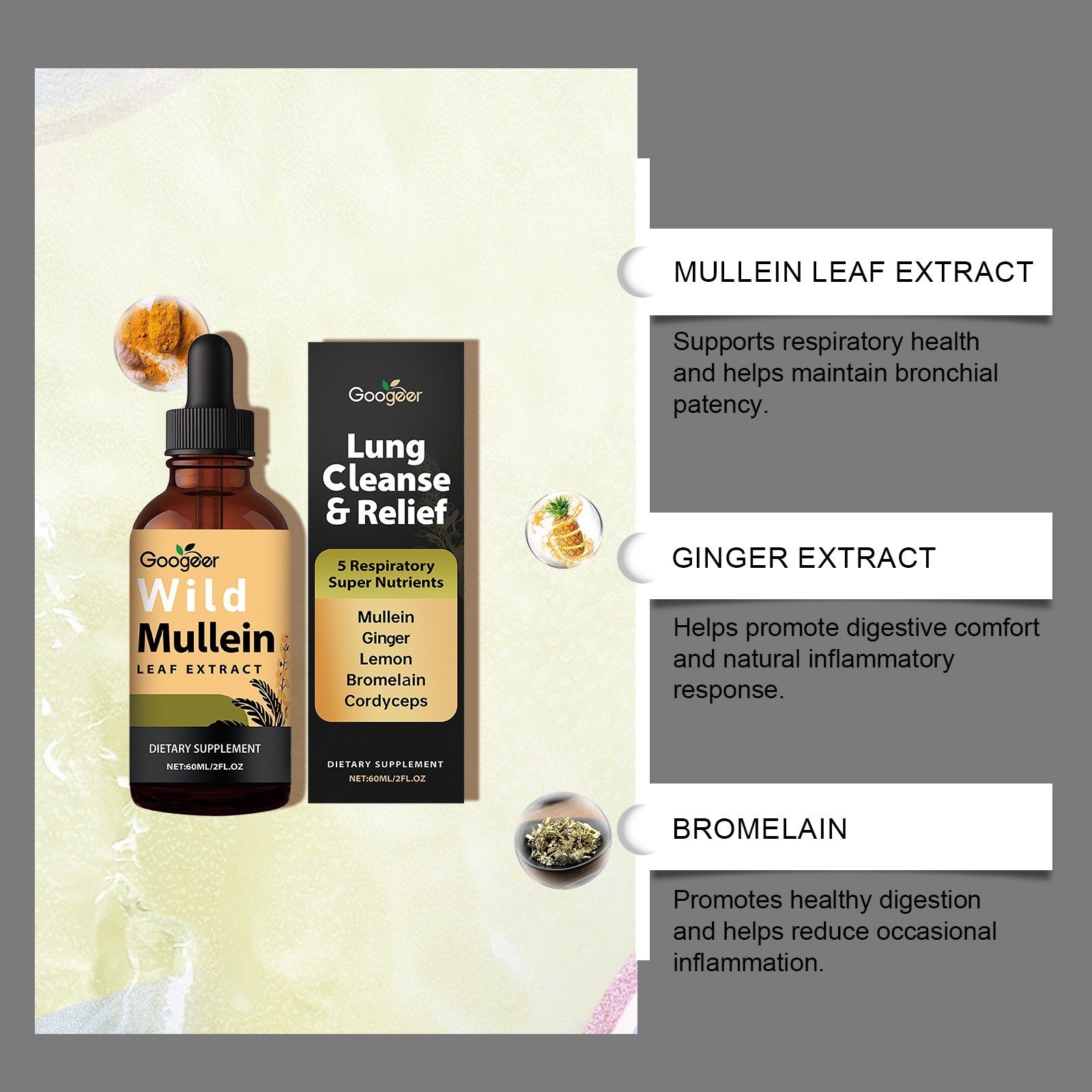 Herbal Leaf Extract Organic for Lung Natural Lung Cleanse Drops Wild Mullein, US