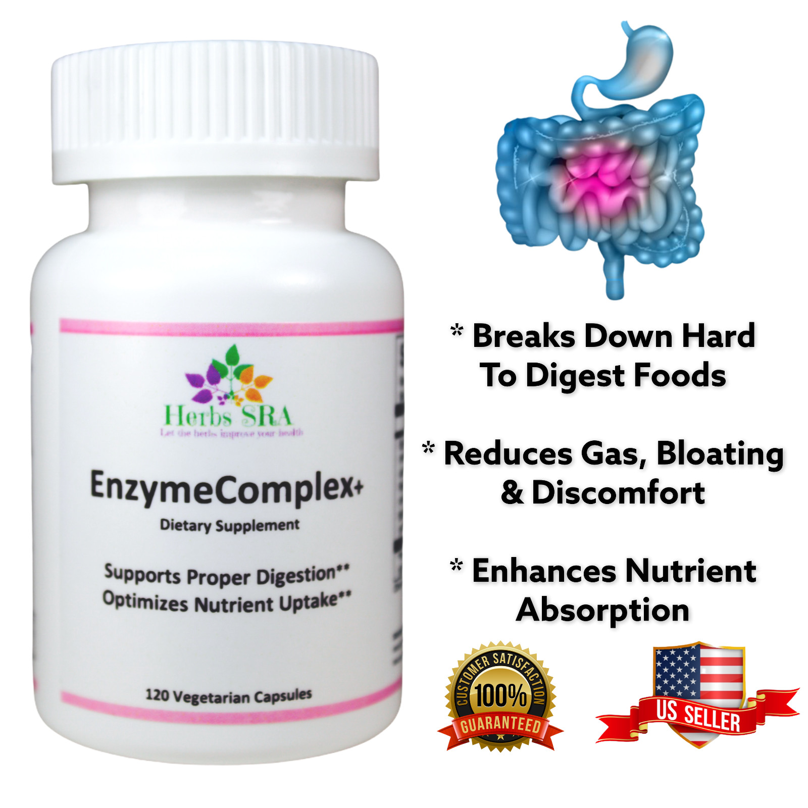 DIGESTIVE ENZYMES BLEND Helps Relief Gas, Bloating, Constipation & Discomfort.