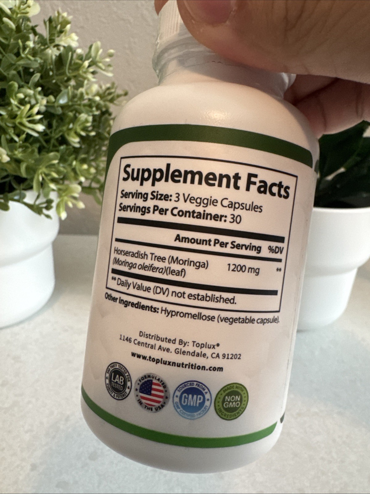 Moringa 1200mg: Immune & Gut Health Superfood Capsules | Pure Powder, Vegan