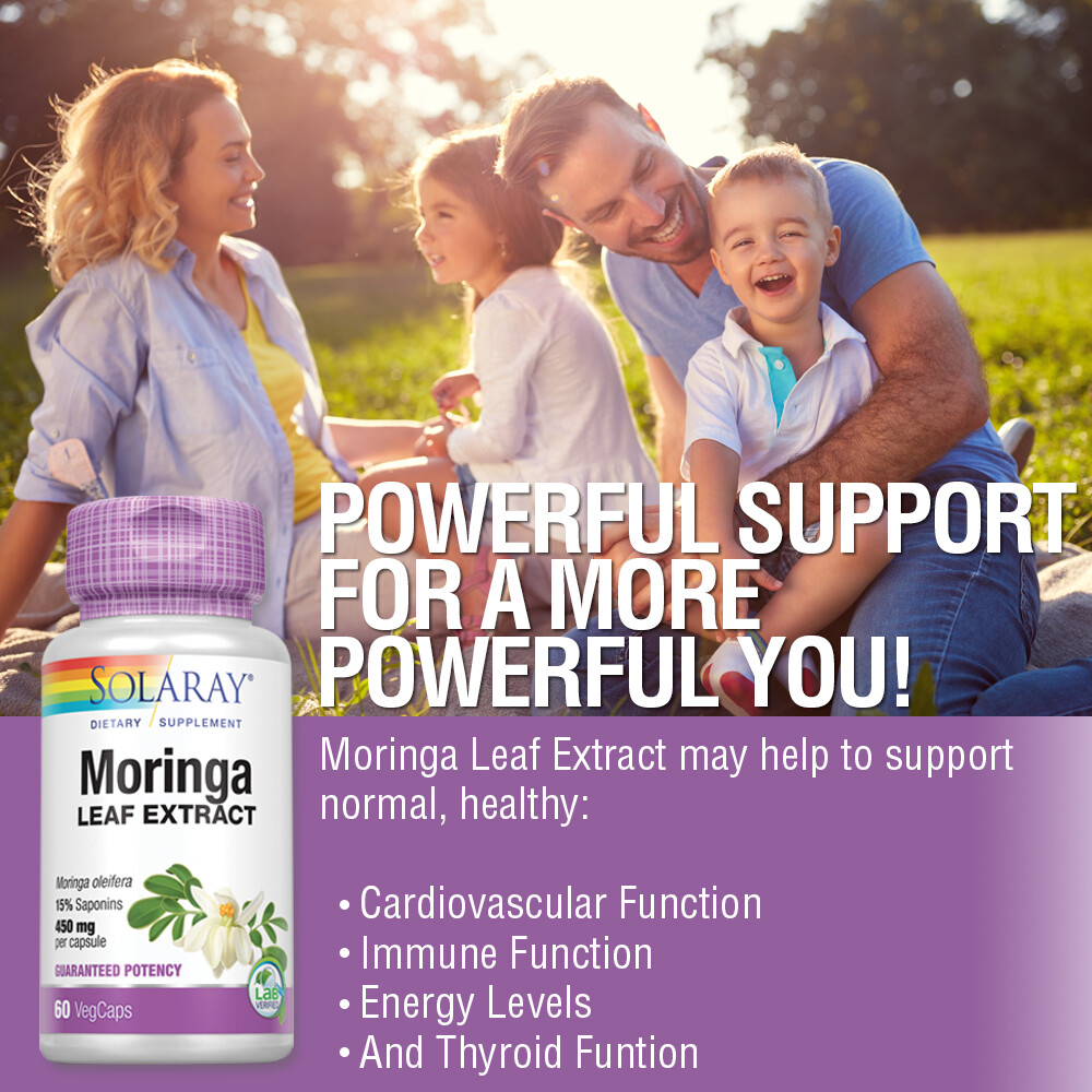 Solaray Guaranteed Potency Moringa Leaf Extract, Veg Cap (Btl-Plastic) 450mg |