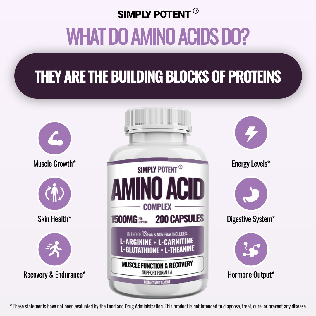 Amino Acid Complex 1500mg 200 Capsules – 13 Aminos with L-Arginine L-Glutathione