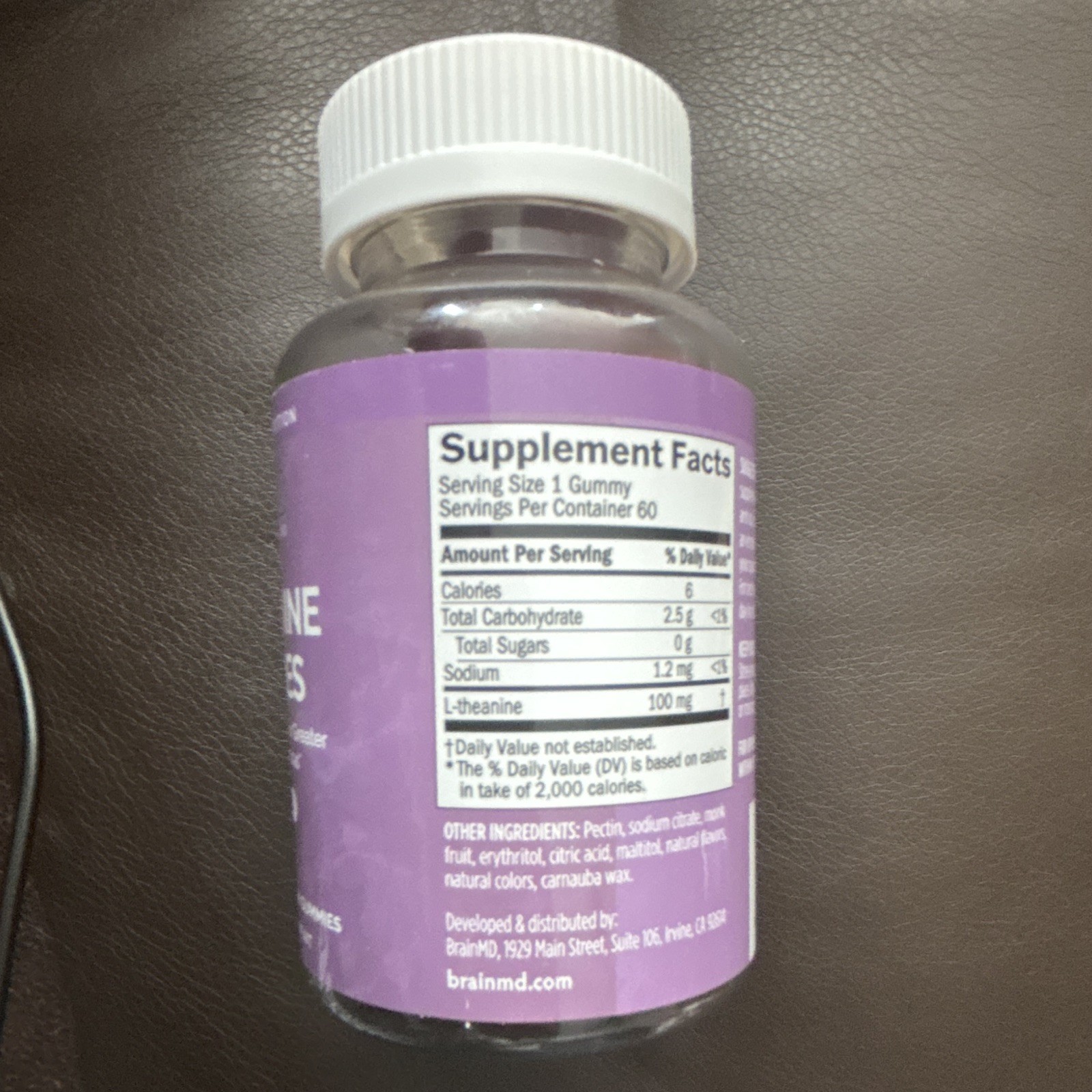 brainMD L-Theanine Gummies 100mg 60 Count Sugar-Free Vegan Berry Flavor