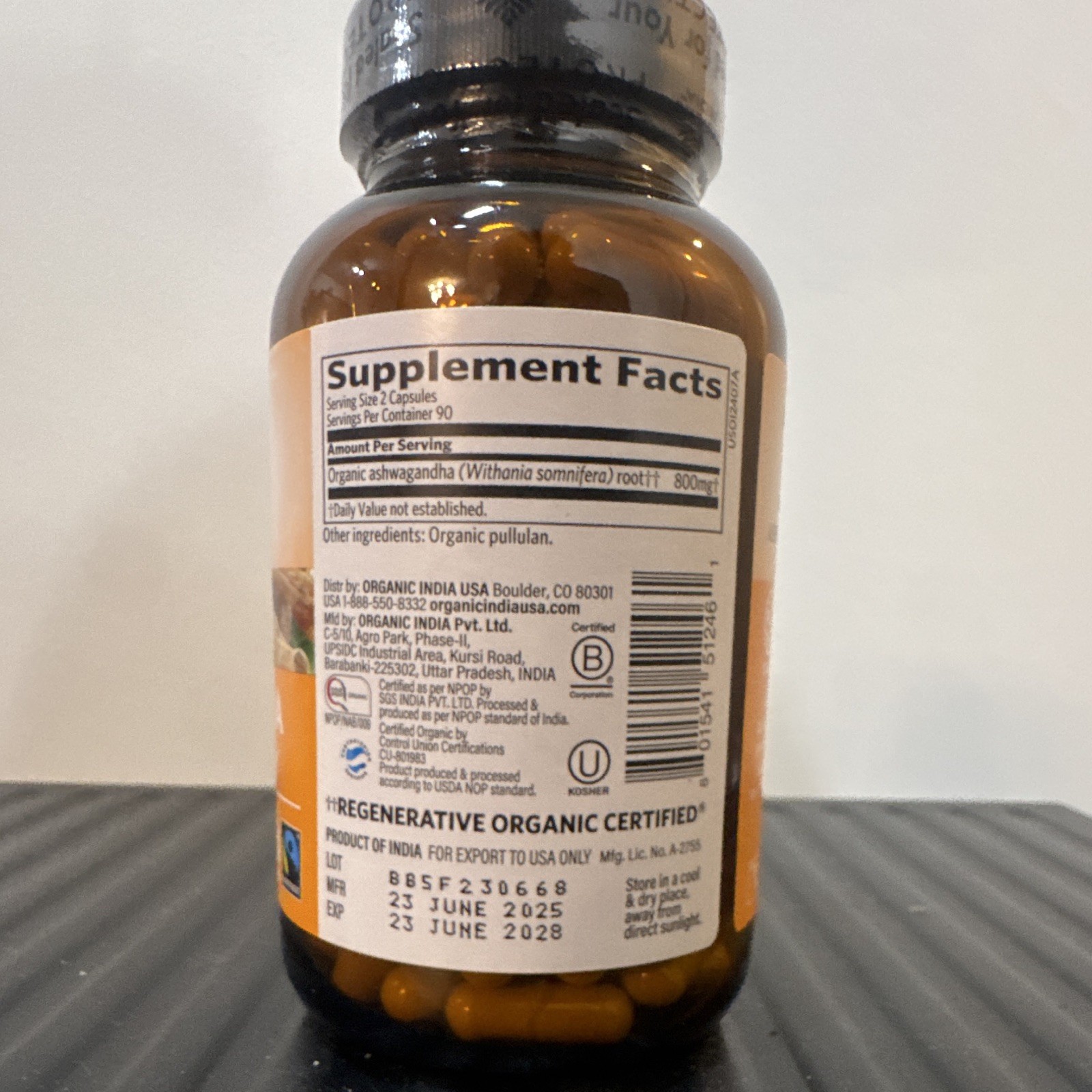 ORGANIC INDIA Ashwagandha Stress Support 800mg Vegan Gluten-Free 180 Caps