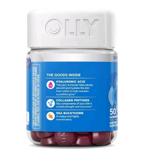 OLLY Glowing Skin Gummies Hyaluronic Acid Collagen + Sea Buckthorn 50 Count