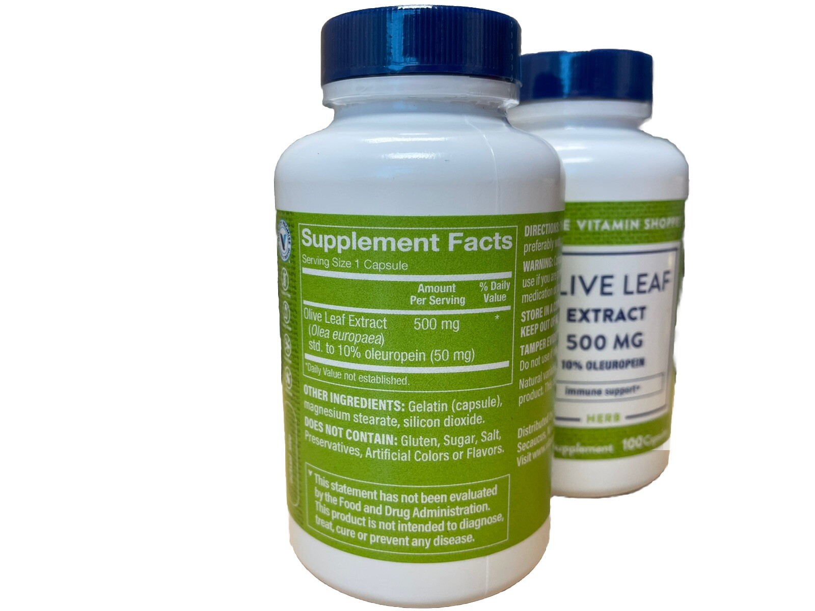 Vitamin Shoppe Olive Leaf Extract Dietary Supplement 500mg, 100 Caps 2 PK Bundle