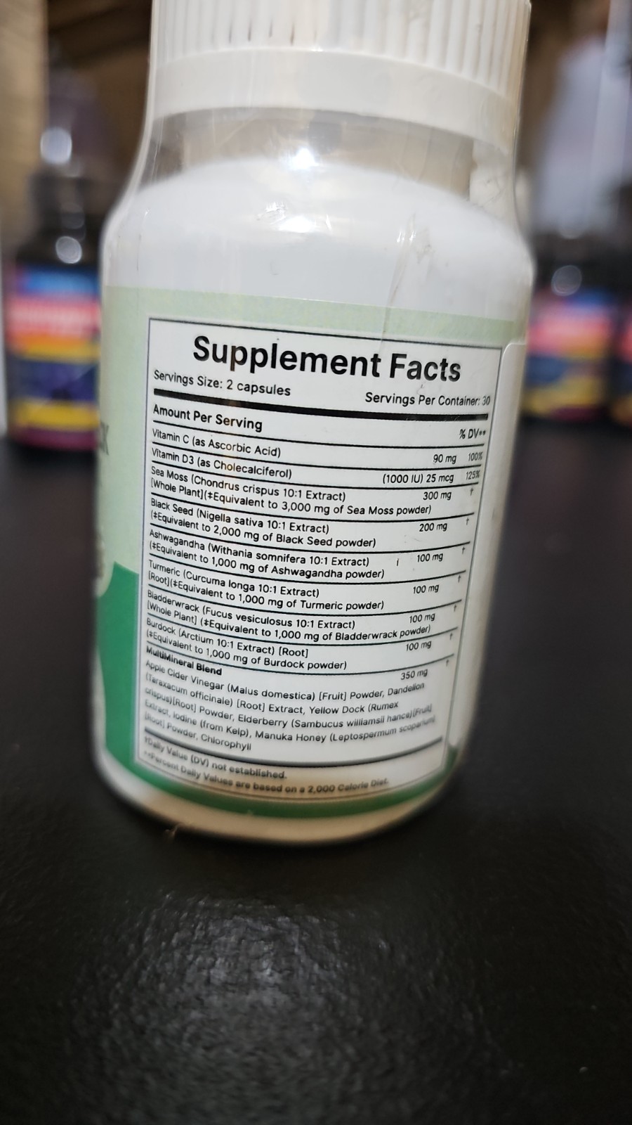 TheFlexGain Irish Sea Moss Ashwagandha Black Seed Oil Burdock Root 60 Caps 3pk