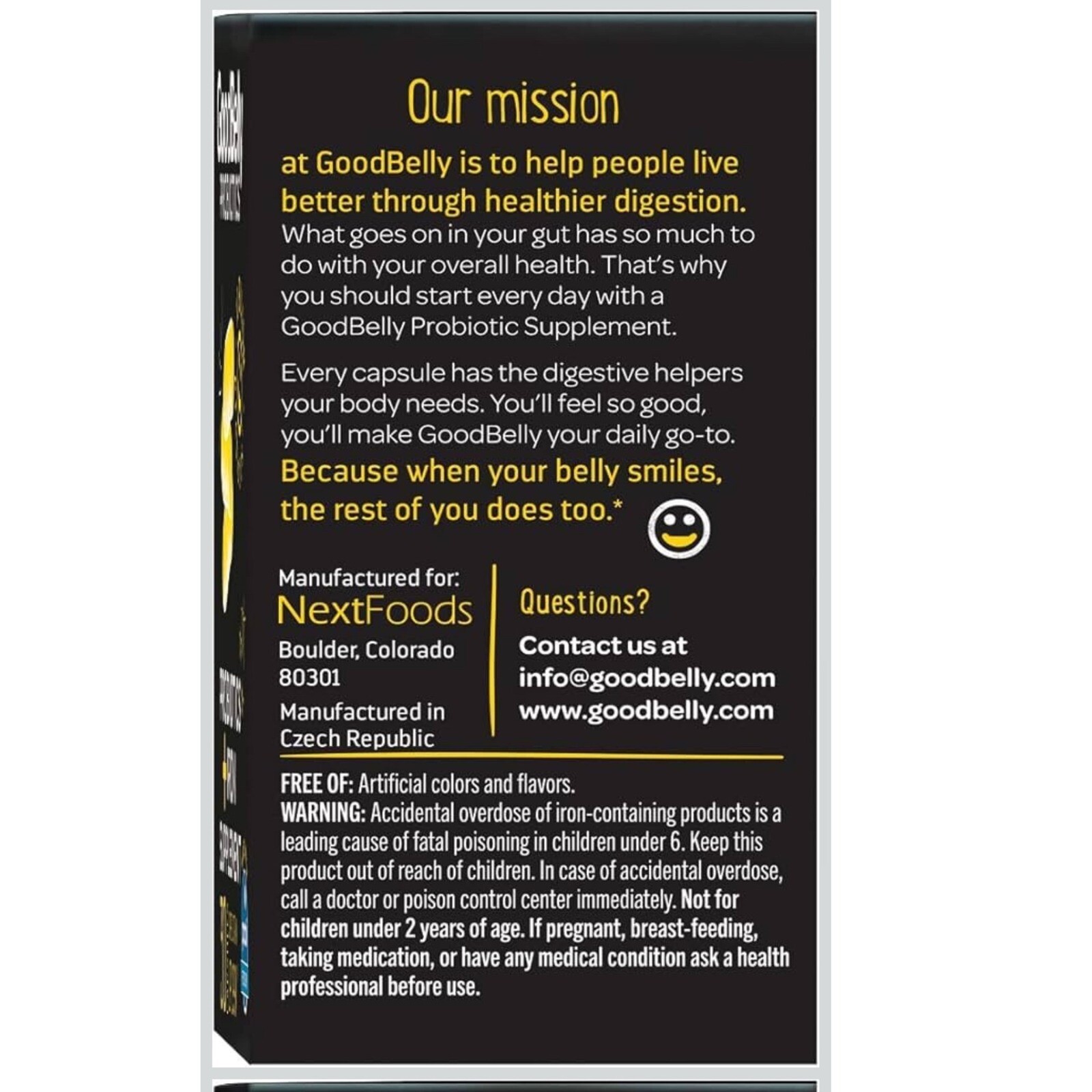 GoodBelly Probiotics + Iron Supplement Vegan Dairy Gluten Sugar Free