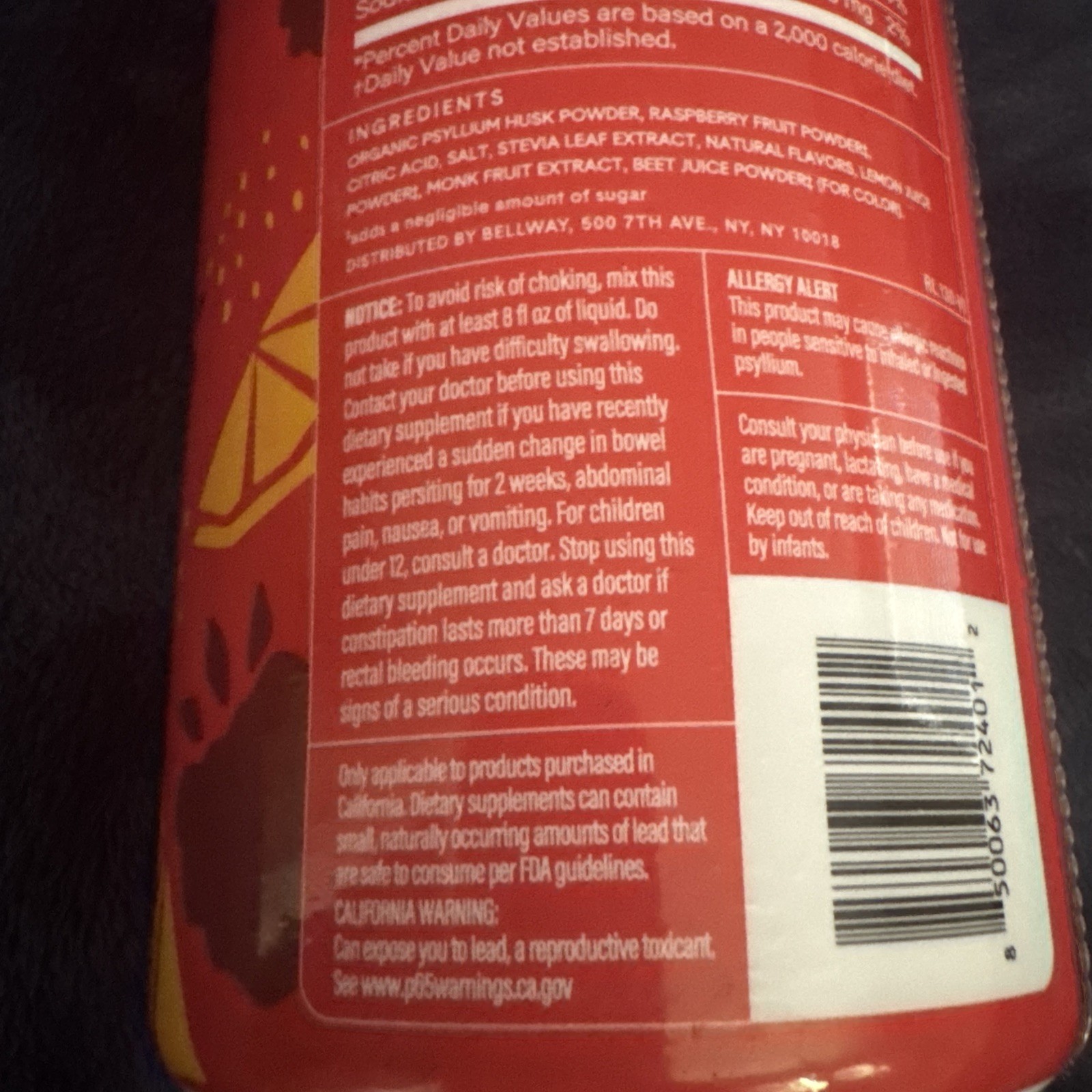 NEW Bellway Super Fiber+Fruit Psyllium Supplement Flavor Raspberry Lemon
