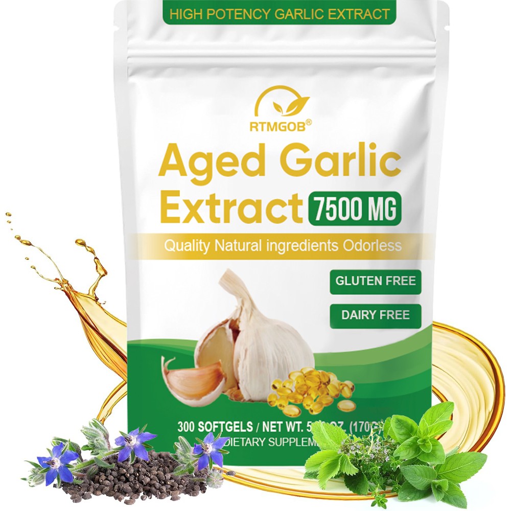 (1pack) Aged Garlic Extract, 300 Softgels, 500mg Odorless | Heart & Immune