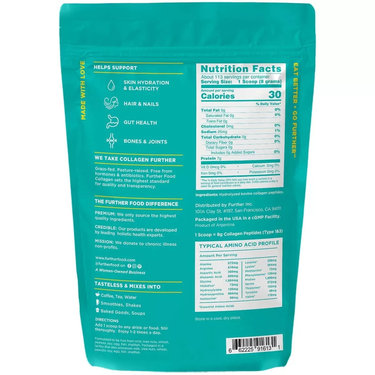 Further Food Grass-Fed Collagen Peptides Powder, Unflavored 32.0 oz 113 Servings