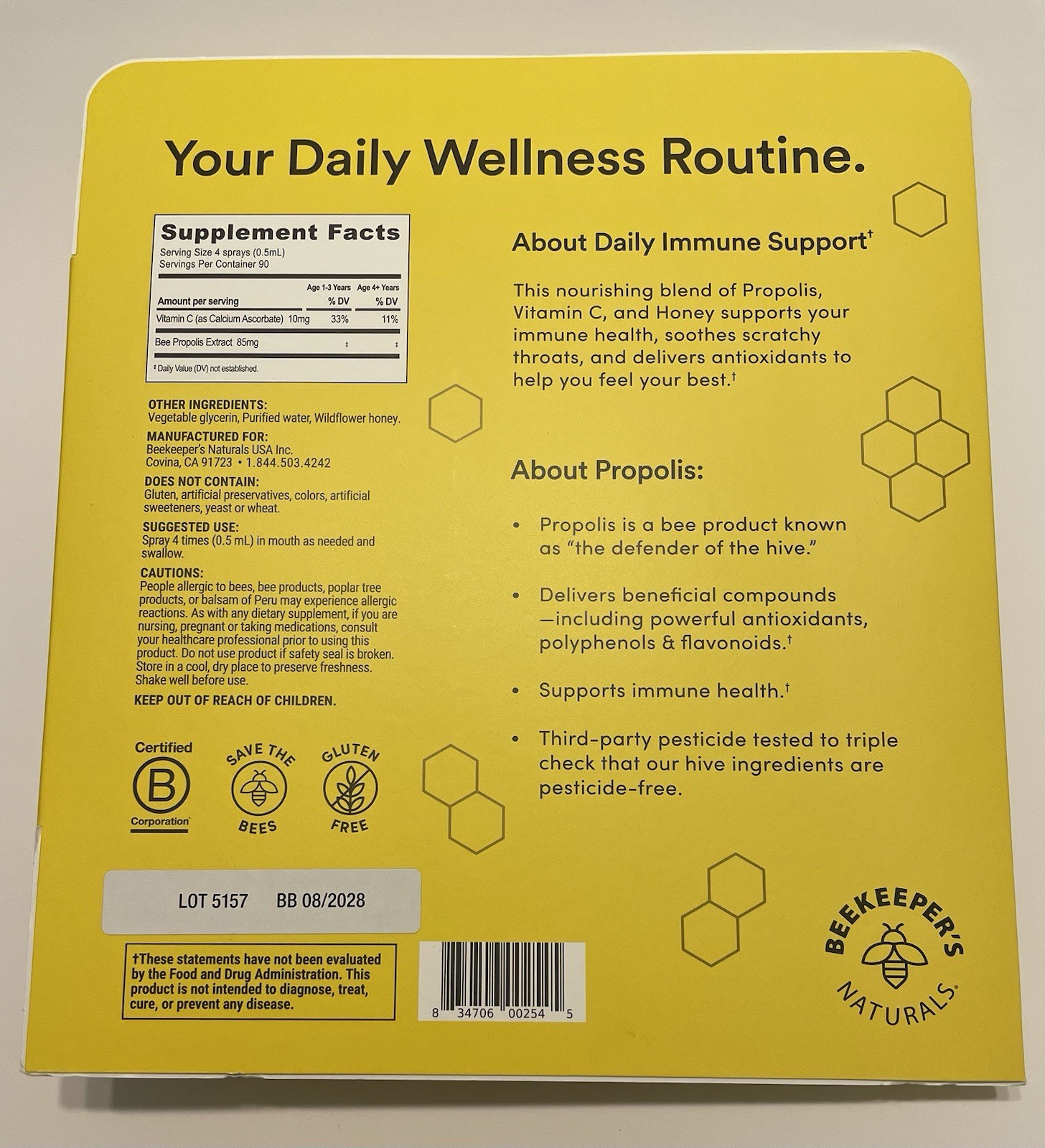 Beekeepers Naturals Propolis Immune Throat Spray Vitamin C Honey 1.5 Oz EX08/28