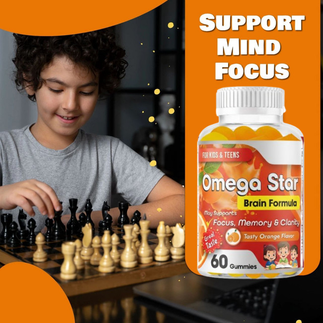 Kids Brain Focus Gummies, Brain Booster Supplement For Kids Omega 3 6 9-10/12/25