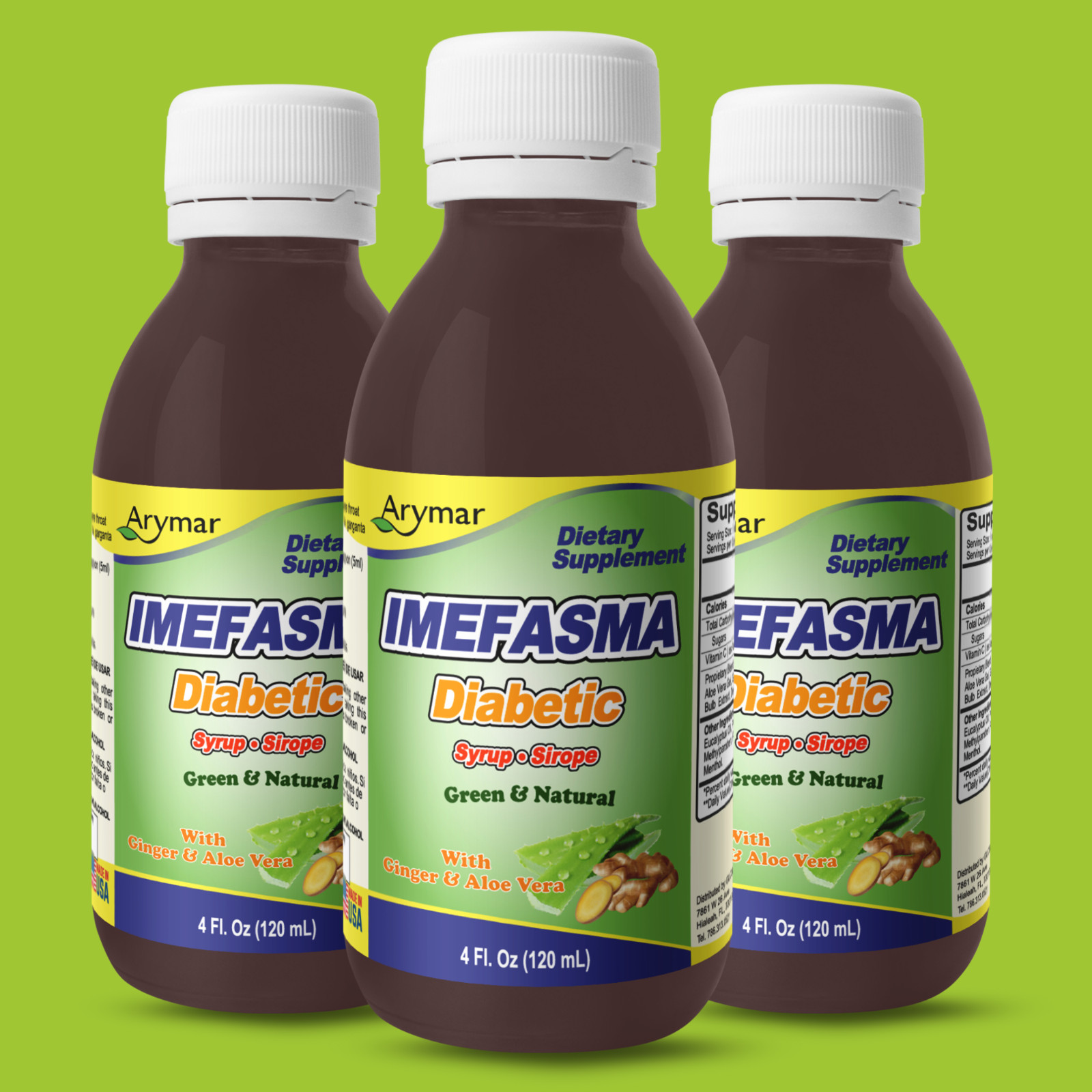 Arymar Imefasma Sugar-Free Syrup – Ginger & Aloe Vera Blend – 4 fl oz (3-Pack)