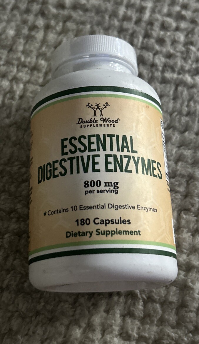 2 Double Wood Supplements Essential Digestive Enzymes, 800 mg, 180 Caps, Ex 3/26