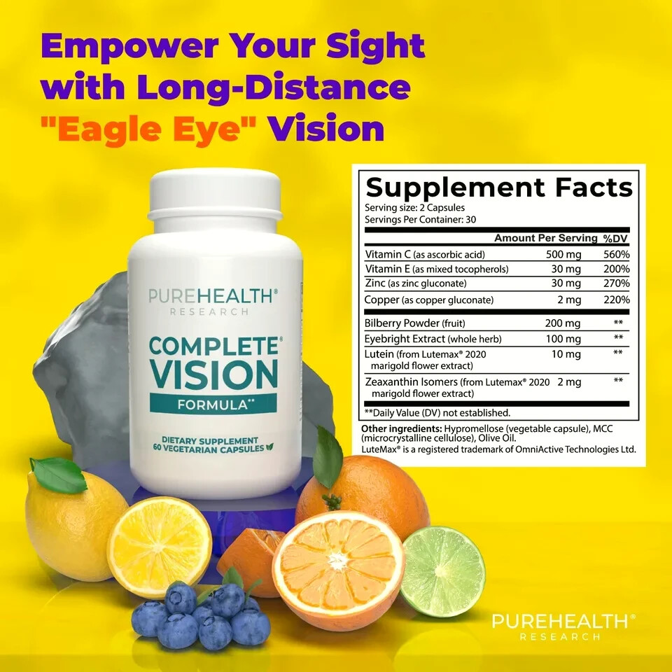 PureHealth Research Complete Vision – Eye Support Supplement Lutein, Vitamin C