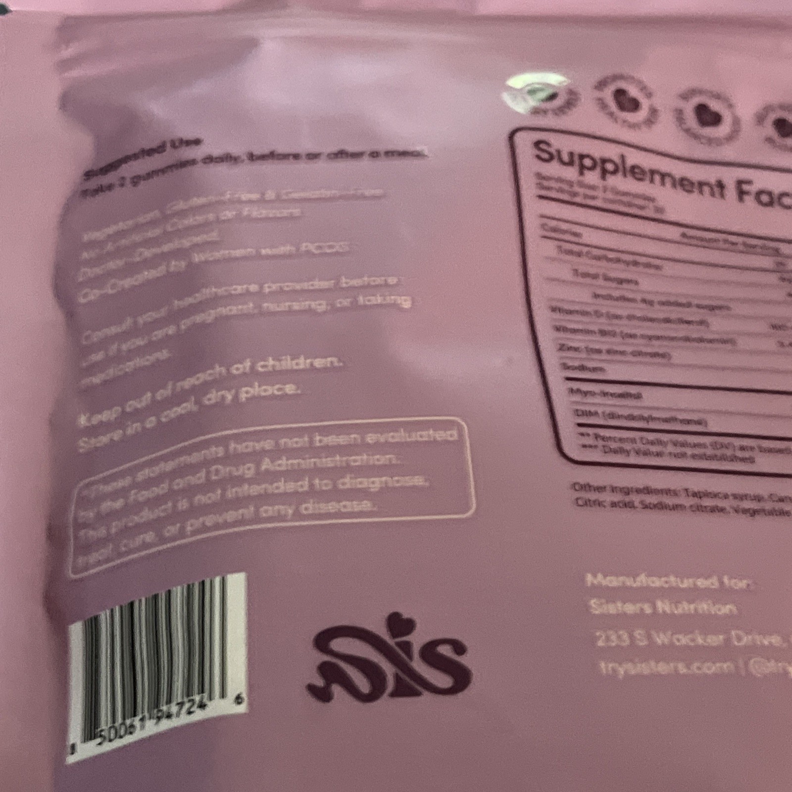 Sisters Nutrition Cysterhood Support Gummies 60 Count PCOS Relief Tropical Rosé