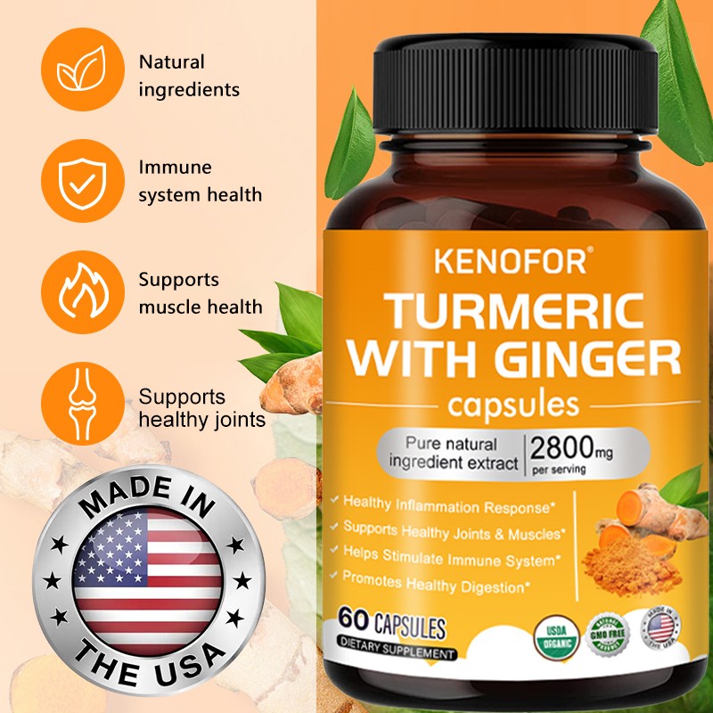 Turmeric With Ginger, Joint Health Digestion Support Gmo-Free 30/60/120 Capsules