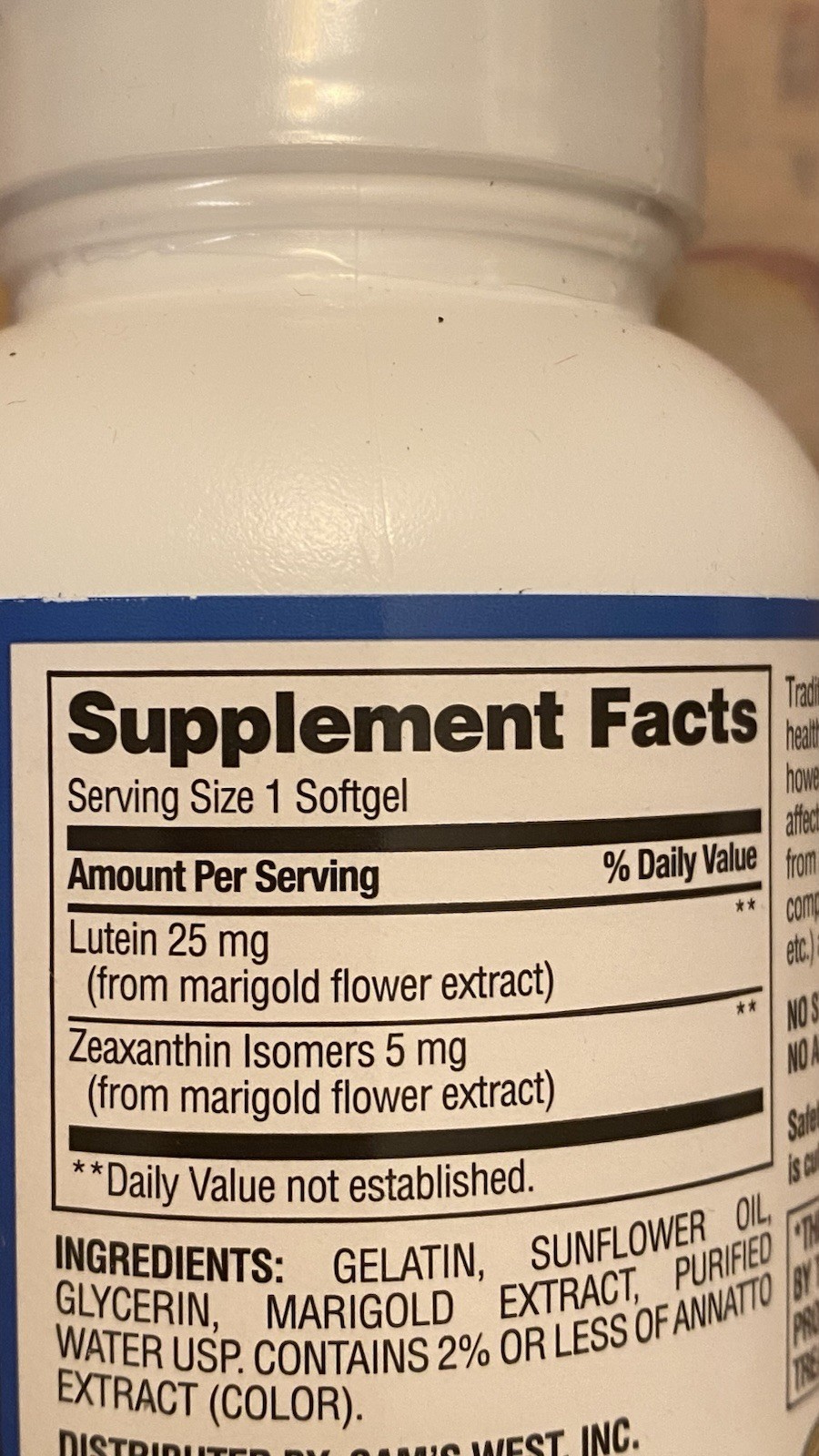 Member’s Mark Lutein 25mg & Zeaxanthin 5mg 150 Softgels ~ Expires 02/2026.