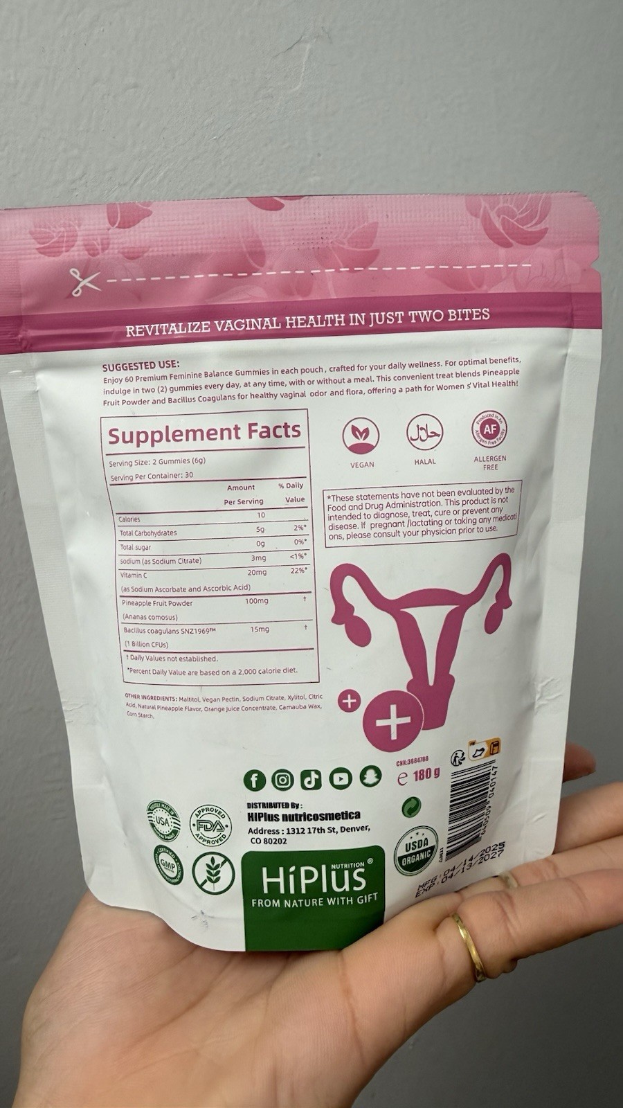 HiPlus Feminine Balance Gummies Hawaiian Pineapple 60ct Immune Vaginal Support