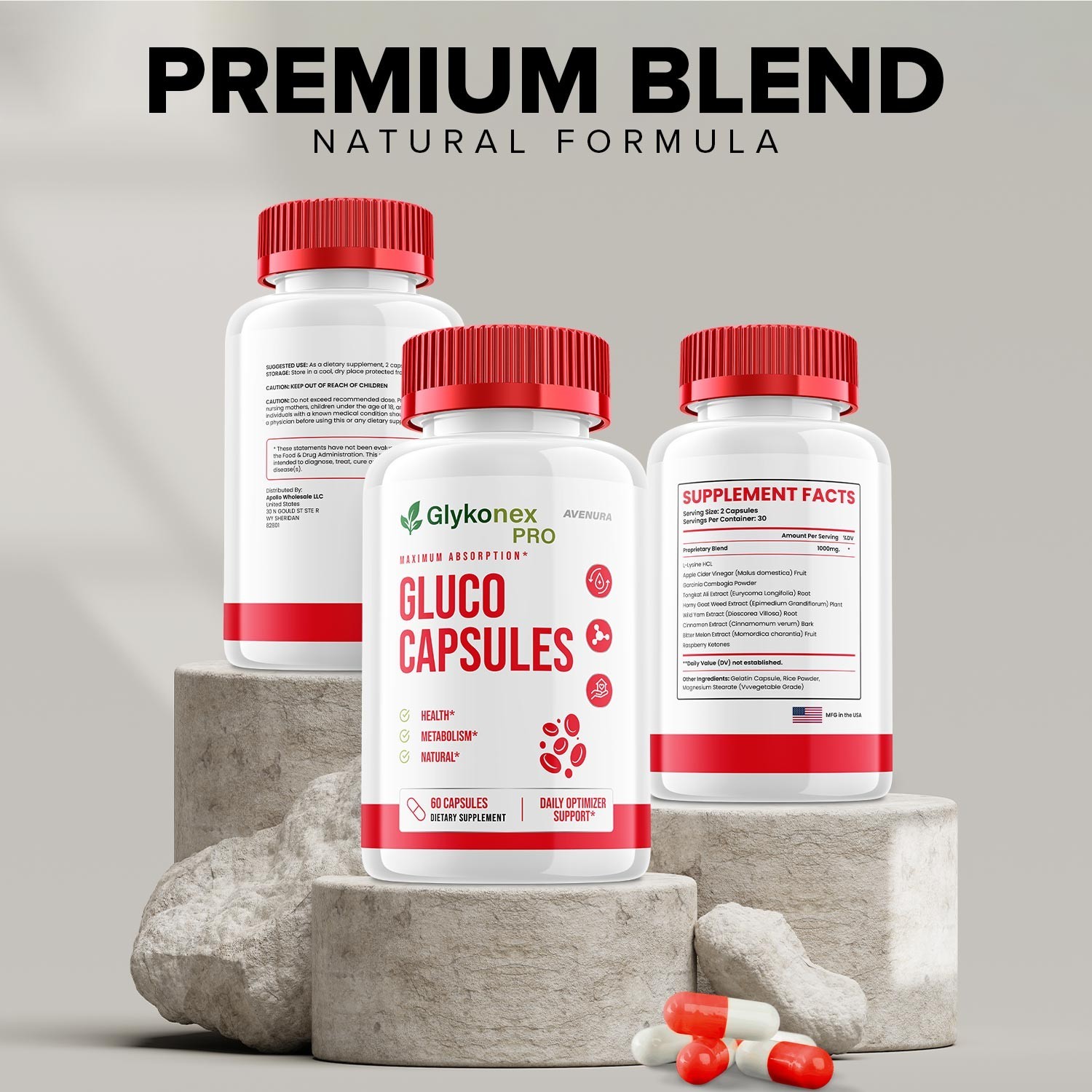 (2 Pack) Glykonex Pro Capsules – Glyko Nex Pills Advanced Formula Natural Blend