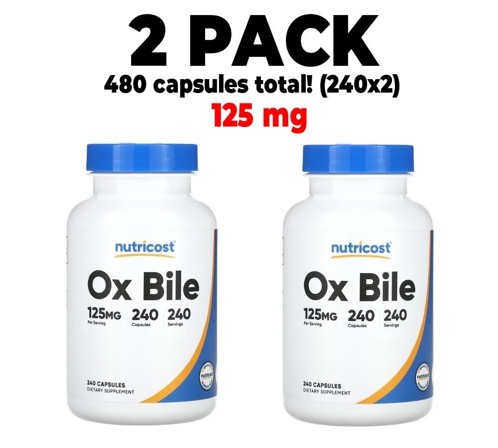Nutricost, Ox Bile , 2 PACK, 125 mg , 240 Capsules each (480 total!)