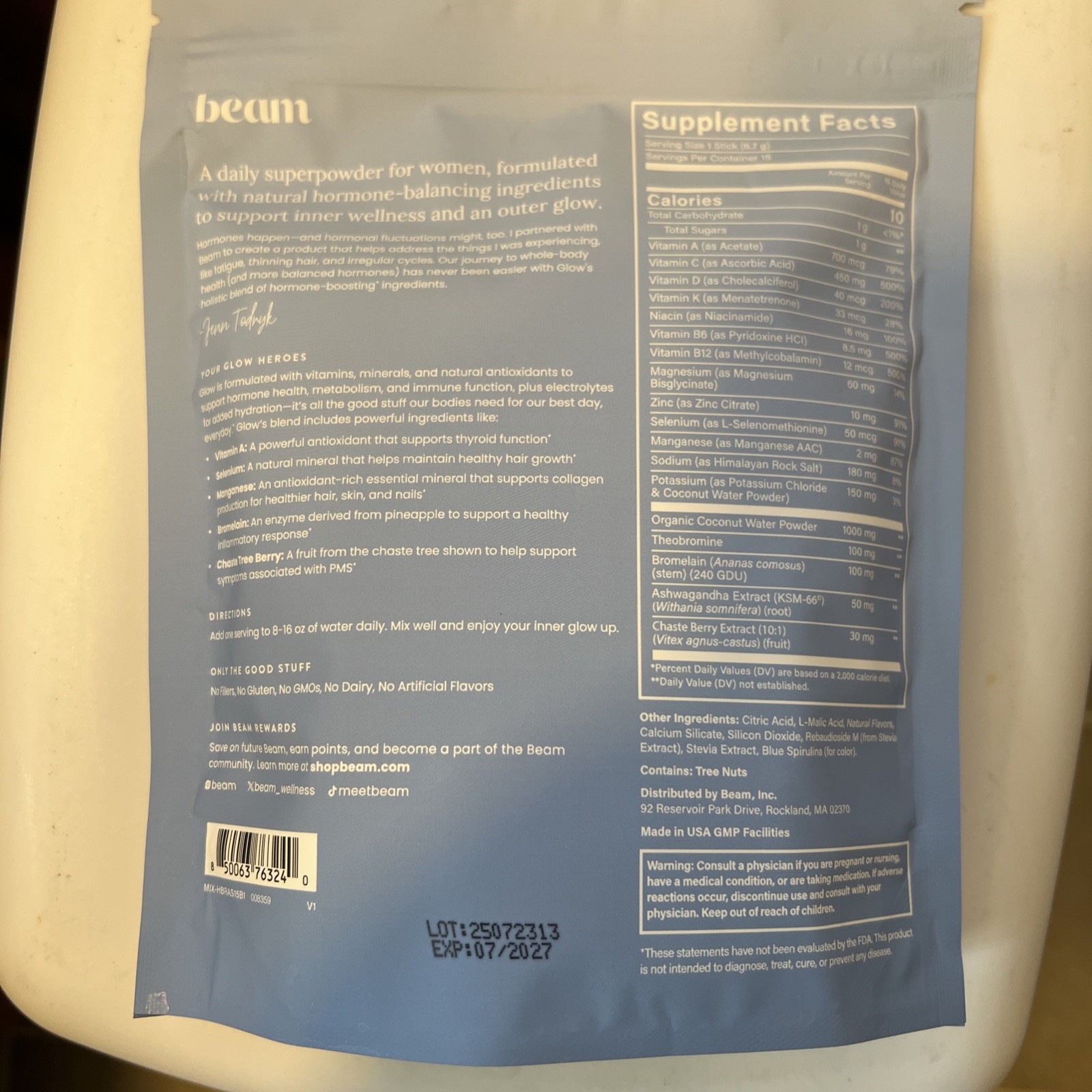 beam Glow Superpowder Women’s Blue Raspberry Dietary Supplement 3.55 oz