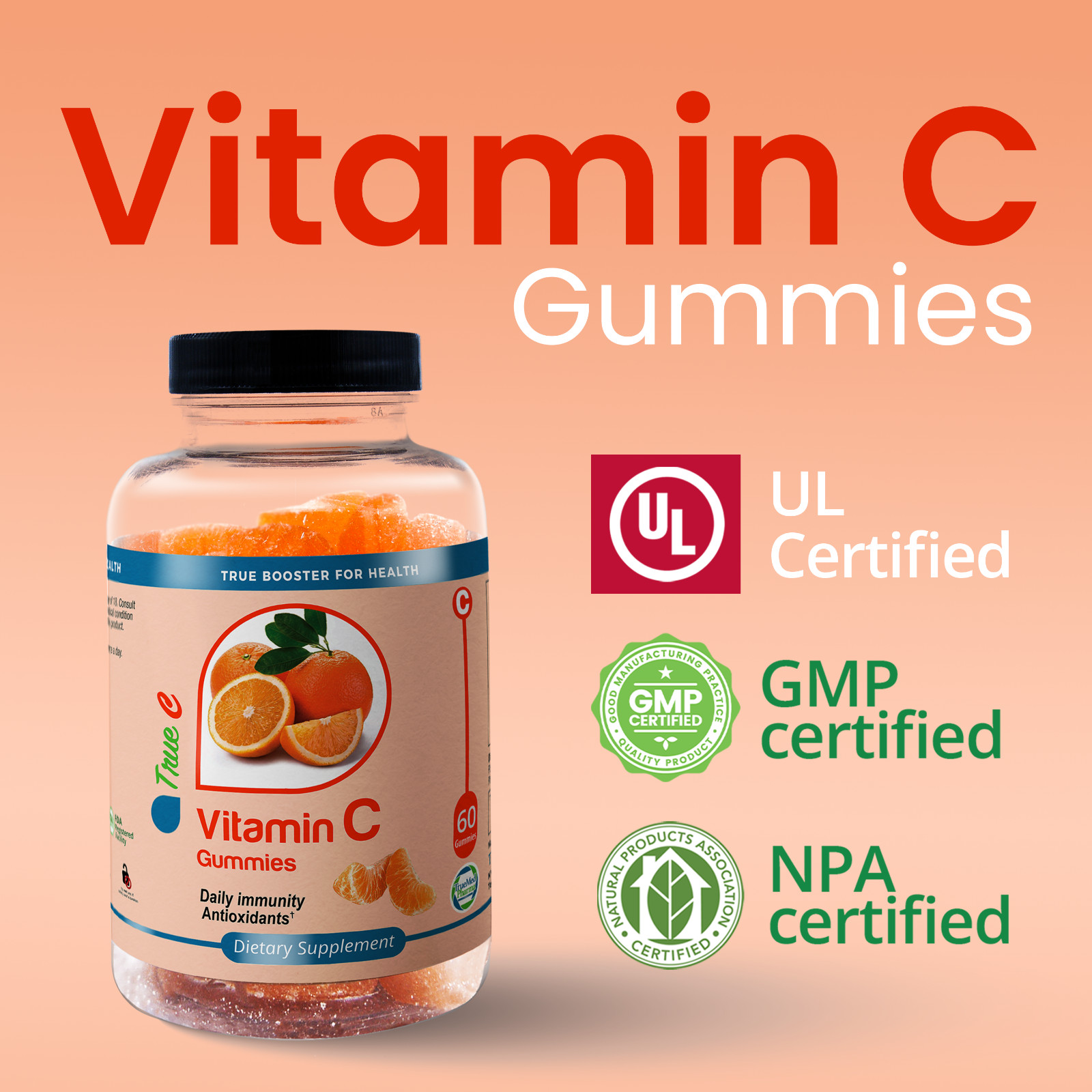 Vitamin C Gummies With Zinc Probiotics/ Immune Support Supplement 60 Gummies