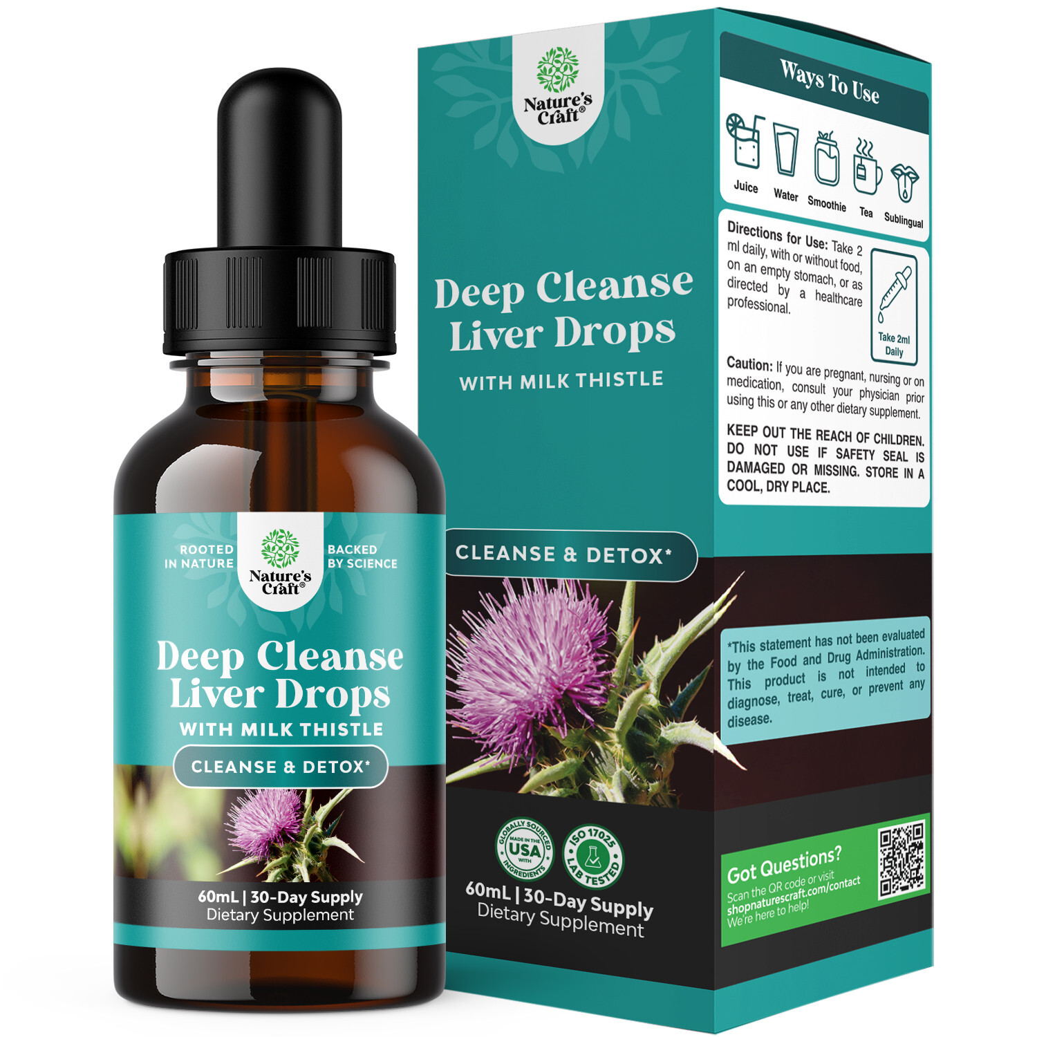 Deep Liver Cleanse, Detox & Repair with Milk Thistle Liquid Drops 60mL