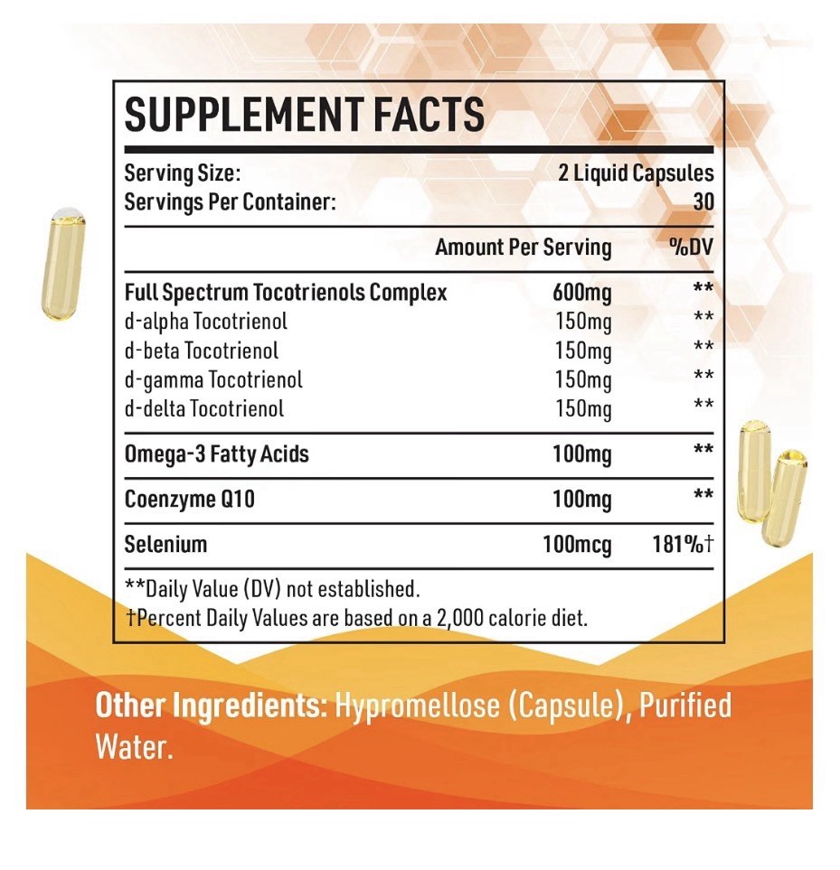 Kroppssund Tocotrienols 800mg Supplement Rich in Vitamin E Antioxidant 60Capsule