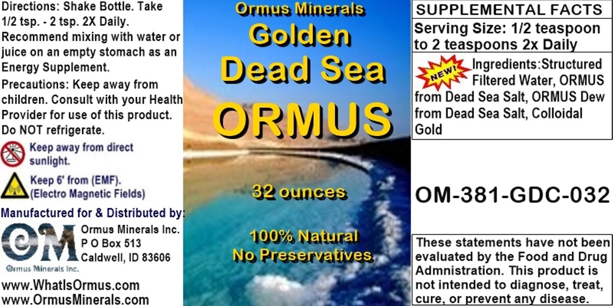 Golden Dead Sea Ormus Mental Health Pain Relief Skin Support Immunity 32oz