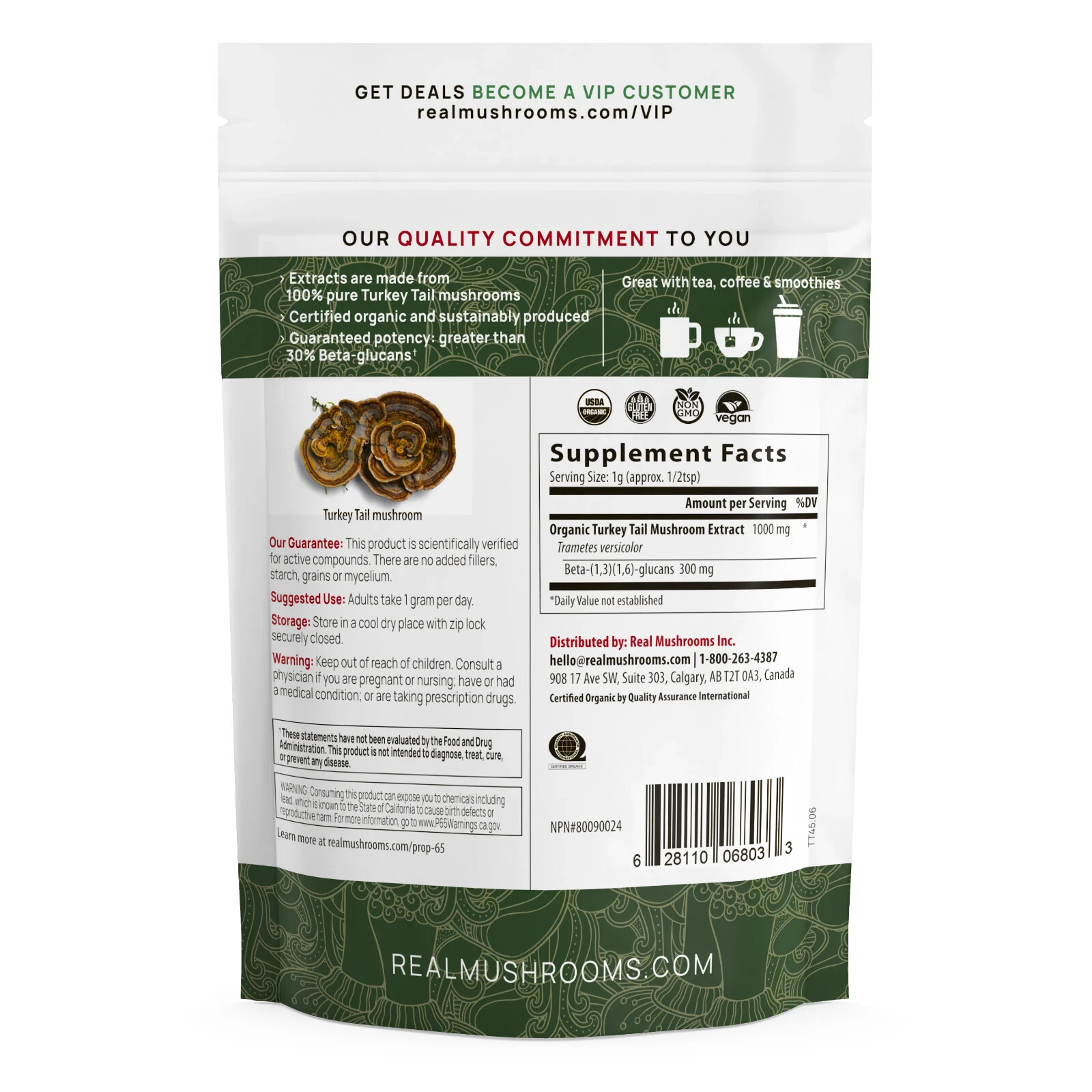 Real Mushrooms Turkey Tail for Pets Bulk Powder Organic Extracts Non-GMO 45g NEW
