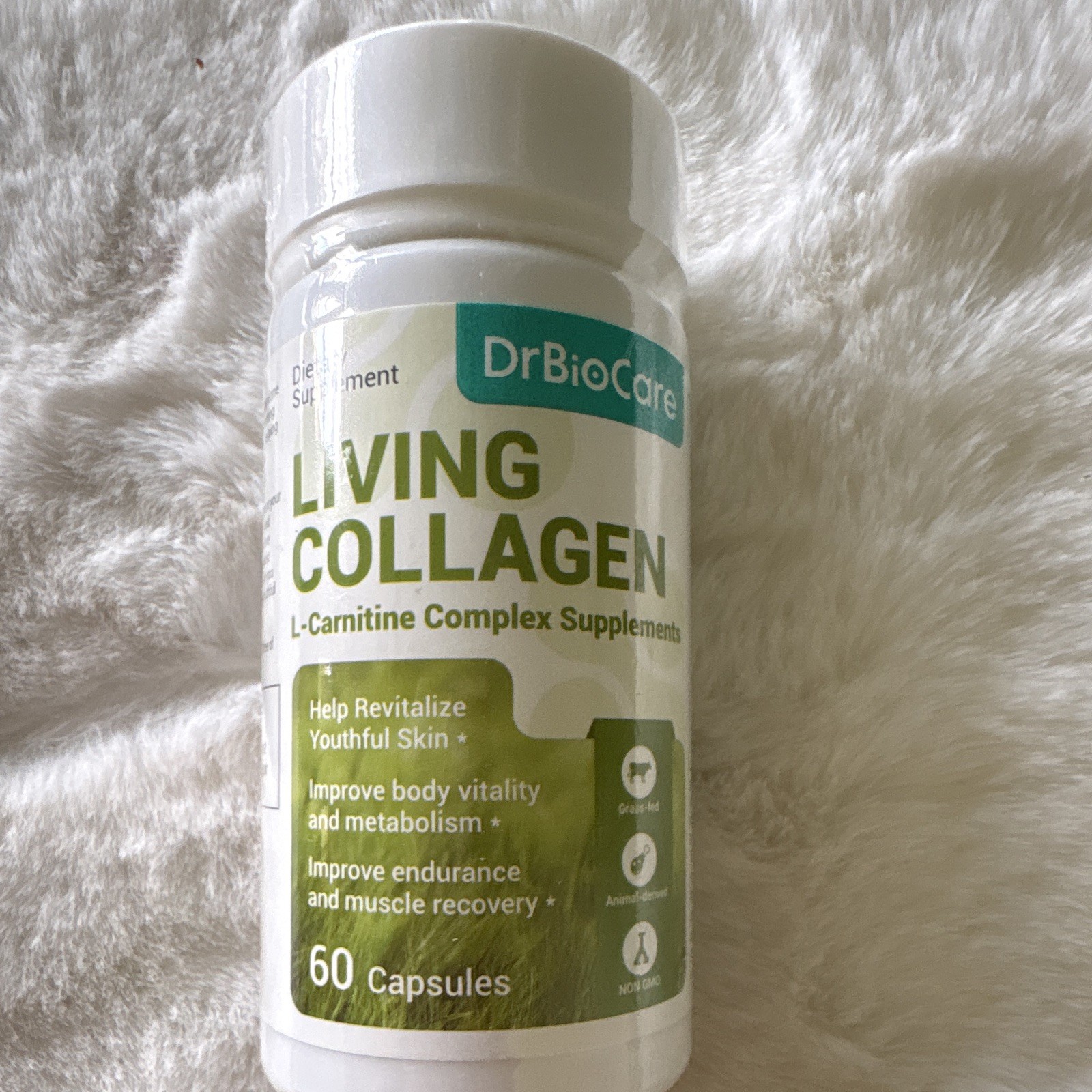 DrBioCare Living Collagen + L-Carnitine 60 Capsules Metabolism Hair Skin Non-GMO