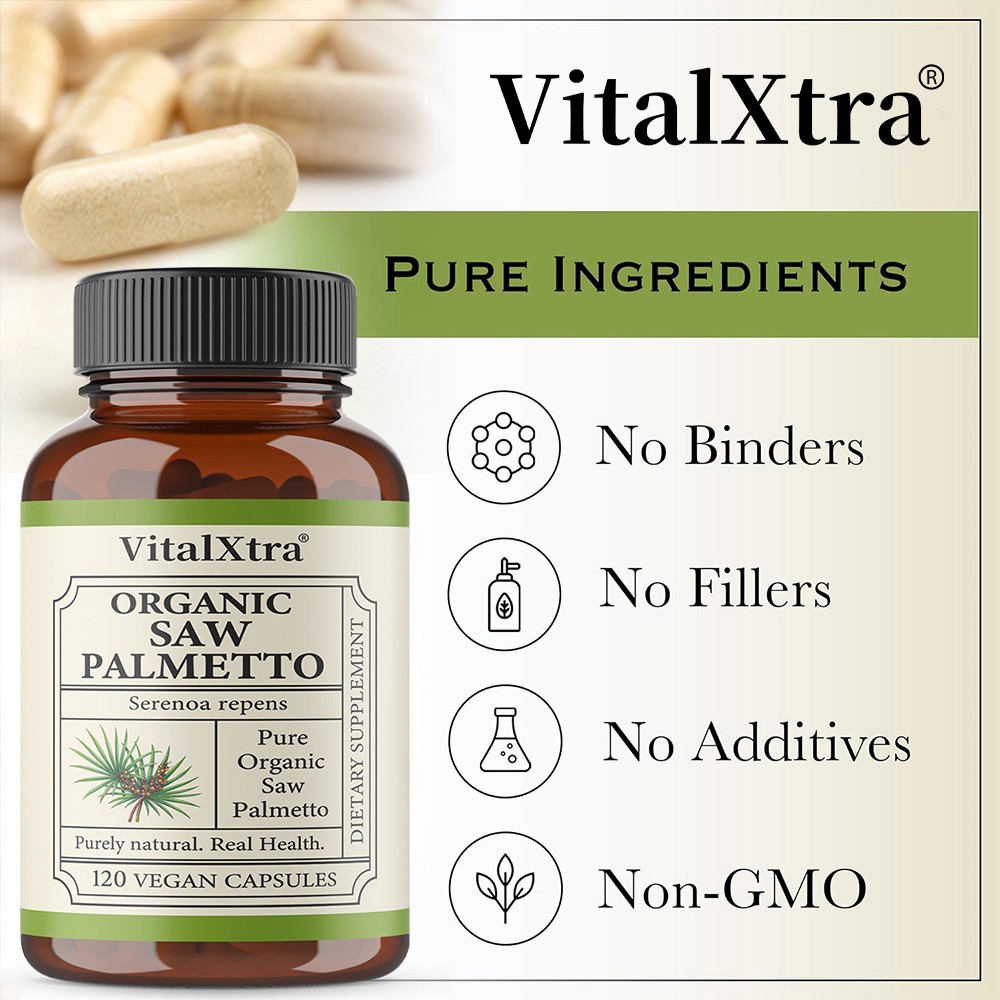 Organic Saw Palmetto Capsules for Prostate & Hair Growth 30/60/120Caps NonGMO
