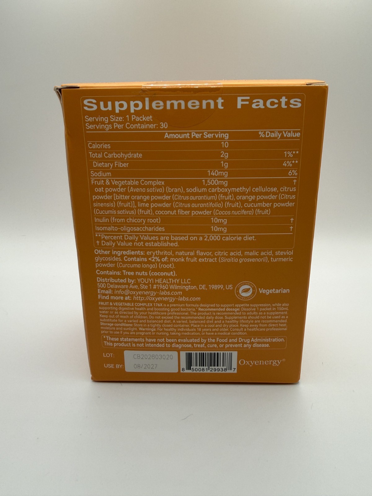 OXYENERGY Fruit & Vegetable Complex 176X Orange Powder Digestive 30 Packets New