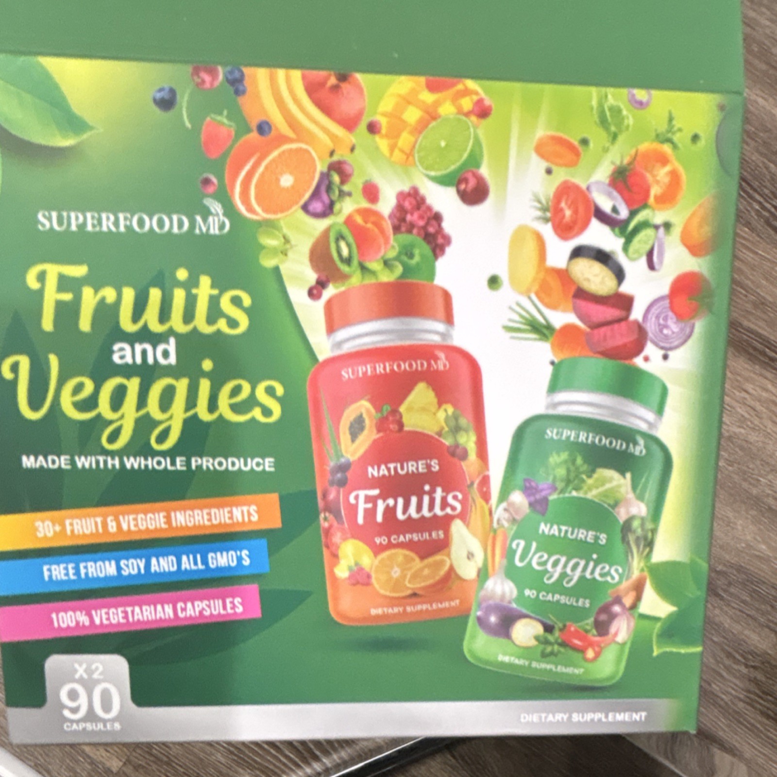 Superfood MD Nature’s Fruits & Veggies Vegetarian Capsules Soy-Free 90ct
