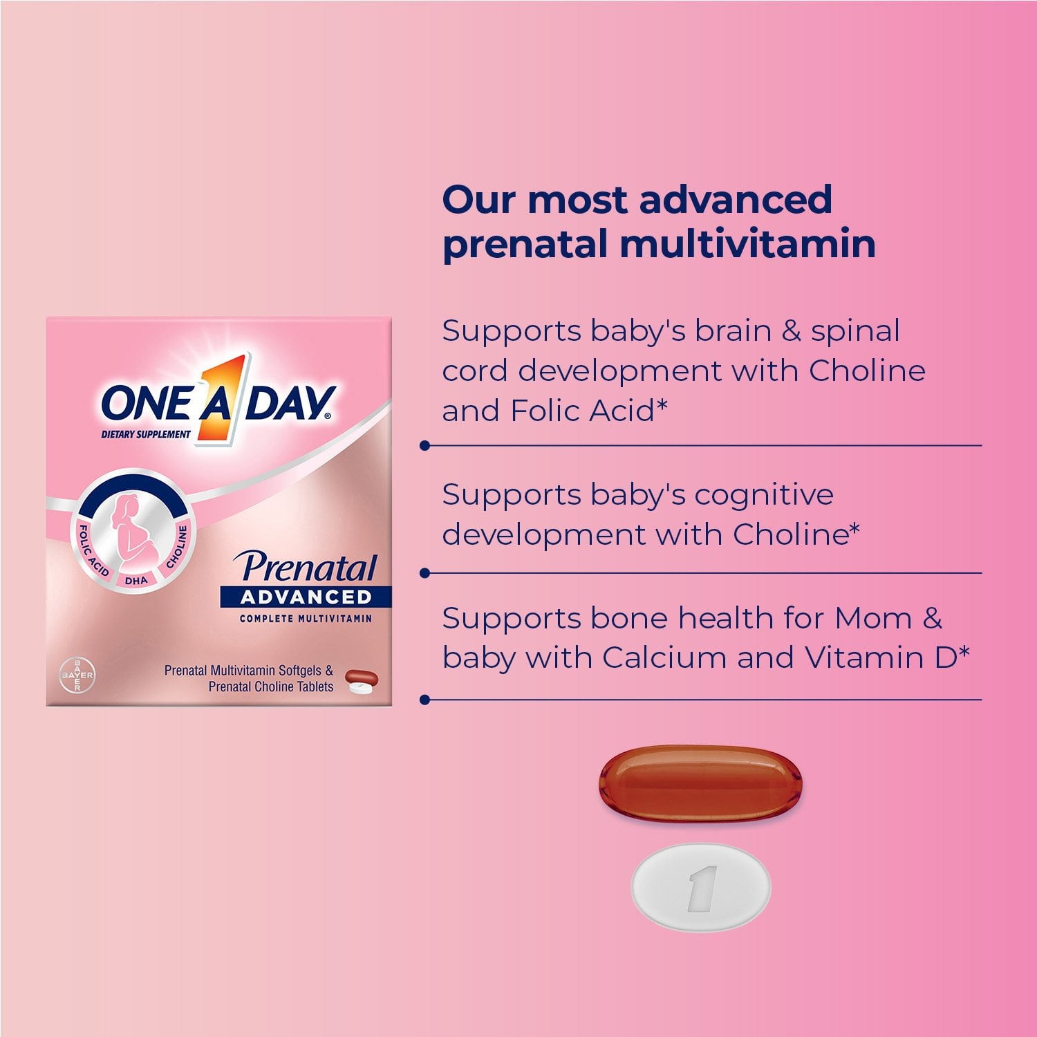 One A Day Women’s Prenatal Advanced Mulitvitamins Softgels & Prenatal Choline
