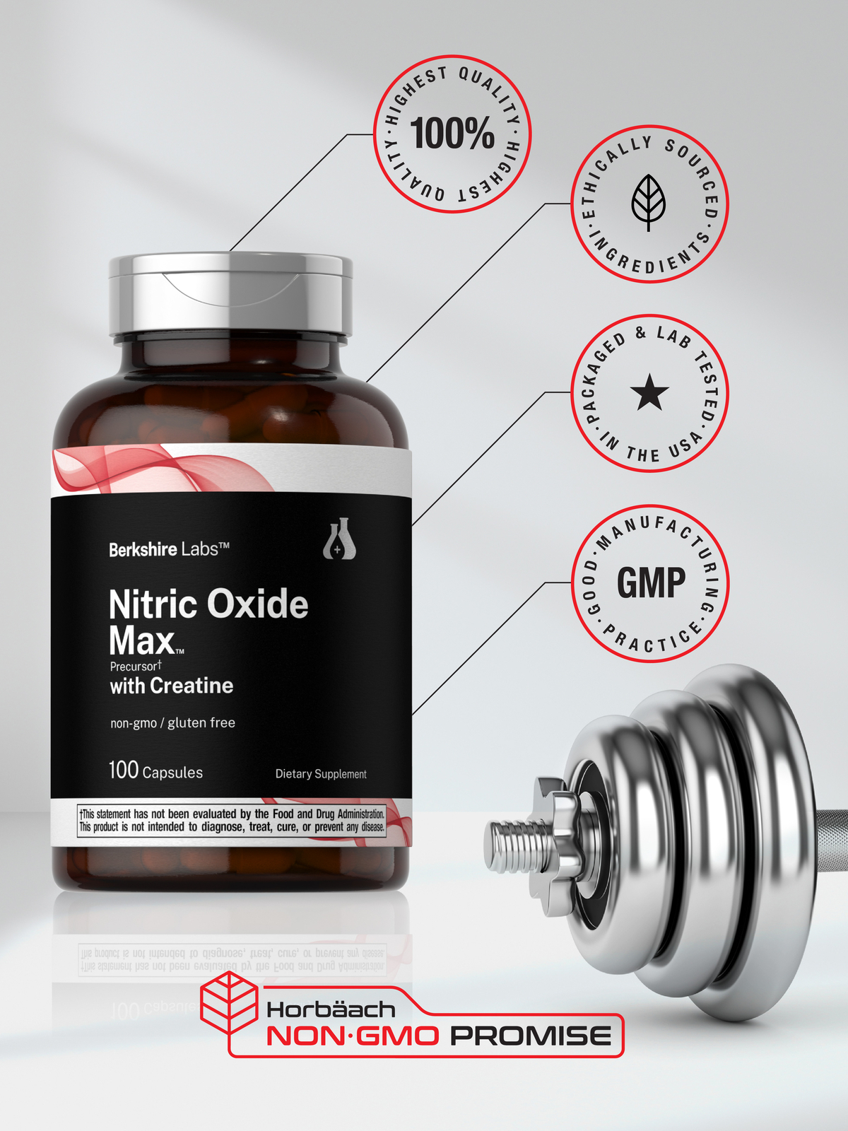 Nitric Oxide Supplement with Creatine | 100 Capsules | by Berkshire Labs
