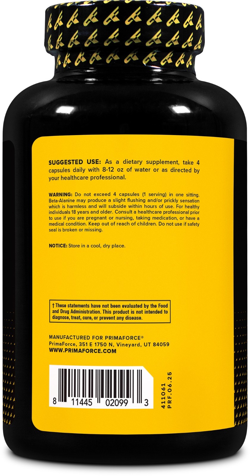 PrimaForce Beta Alanine Capsules 3400mg, 180 Capsules (45 Servings)