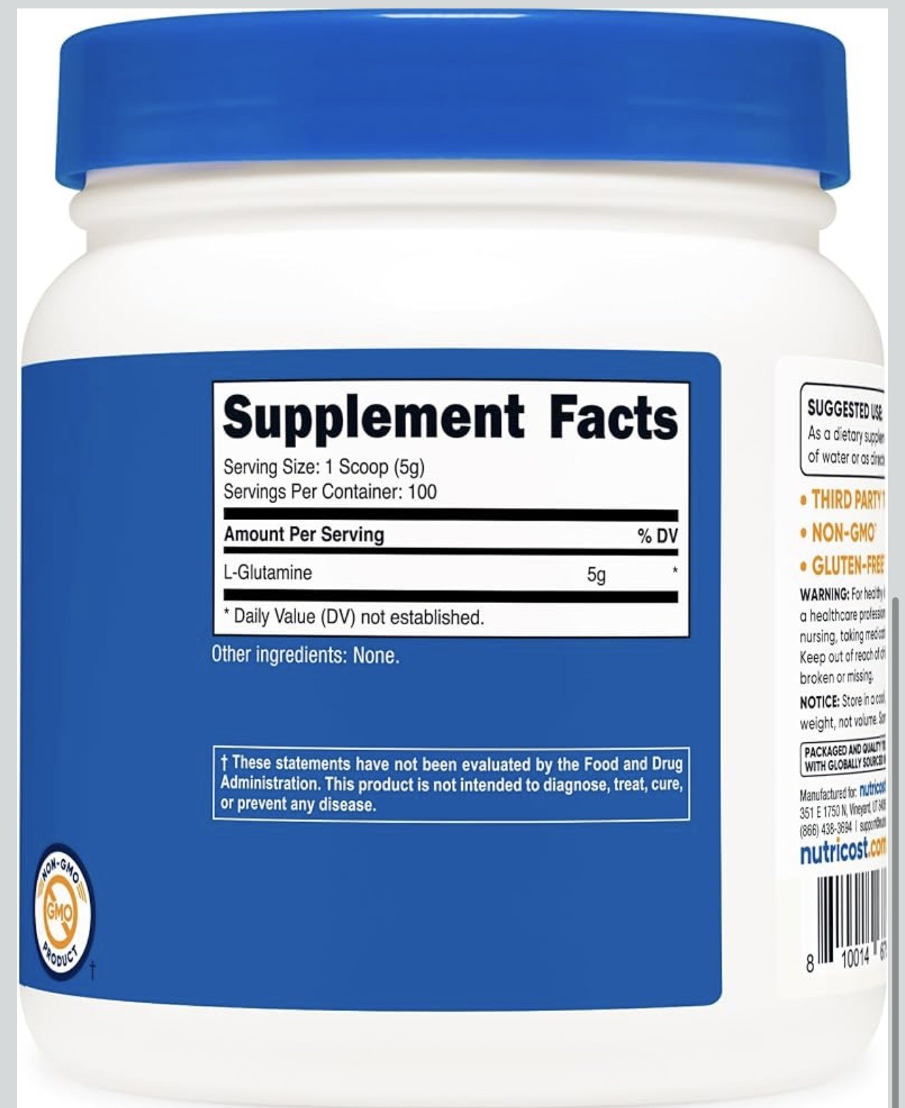 Nutricost Pure L-Glutamine Powder 500G – 100 Servings, Non-GMO & Expire 02/2029