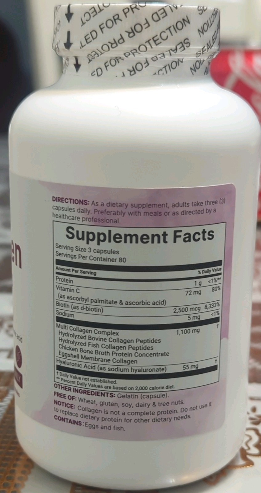Micro Ingredients Multi Collagen Peptides w/ Biotin+C+HA 240 Caps Exp 01/2028