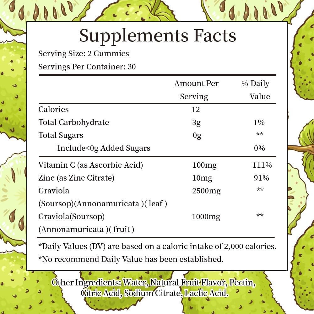 Soursop Gummies for Adults, Organic Leaves and 1 Count (Pack of 60)