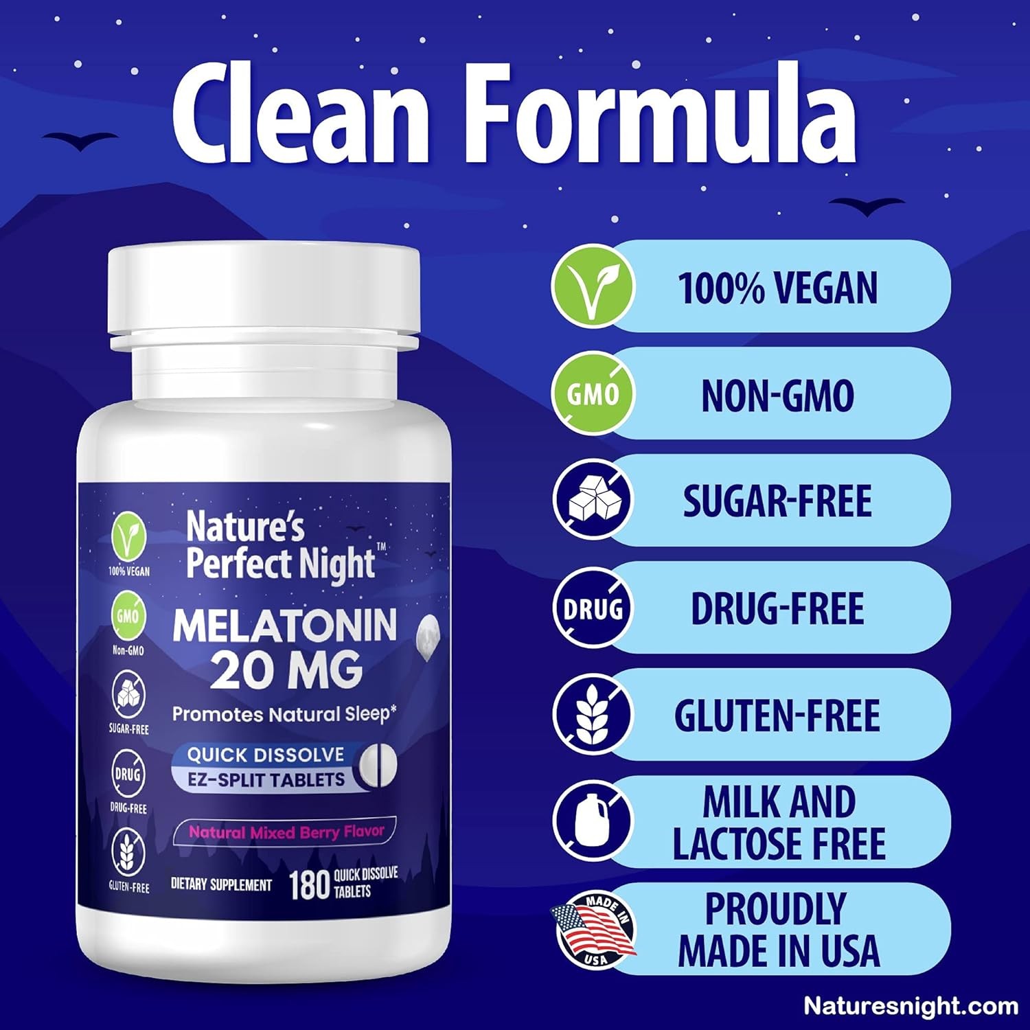 Melatonin 20mg | 180 Quick Dissolve Tablets | Natural Mixed Berry Flavor |High P